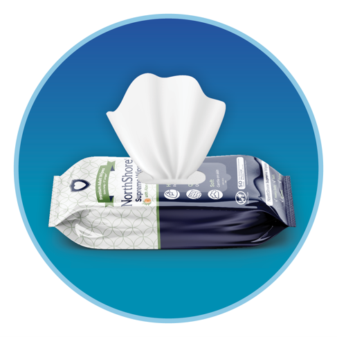 Package of NorthShore Supreme Quilted Adult Cleansing Wipes