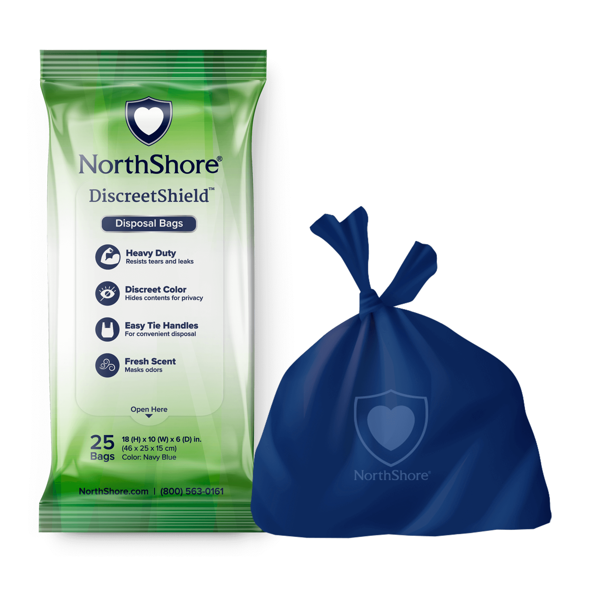 Package of NorthShore DiscreetShield Disposal Bags, offering convenient and discreet disposal of incontinence products