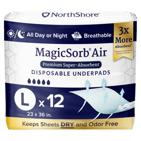 NorthShore MagicSorb Air Super-Absorbent Disposable Underpads, 23x36 in., Large, Pack/12