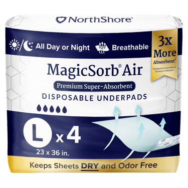 NorthShore MagicSorb Air Super-Absorbent Disposable Underpads, 23x36 in., Large, Starter Pack/4