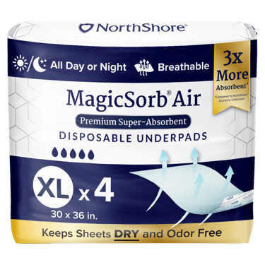 NorthShore MagicSorb Air Super-Absorbent Disposable Underpads, 30x36 in., X-Large, Starter Pack/4