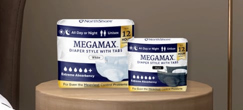 northshore megamax tab style adult diapers on display