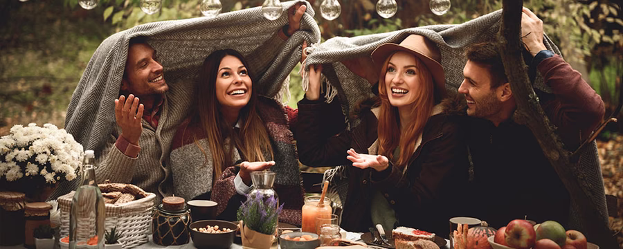 group of friends rainy picnic