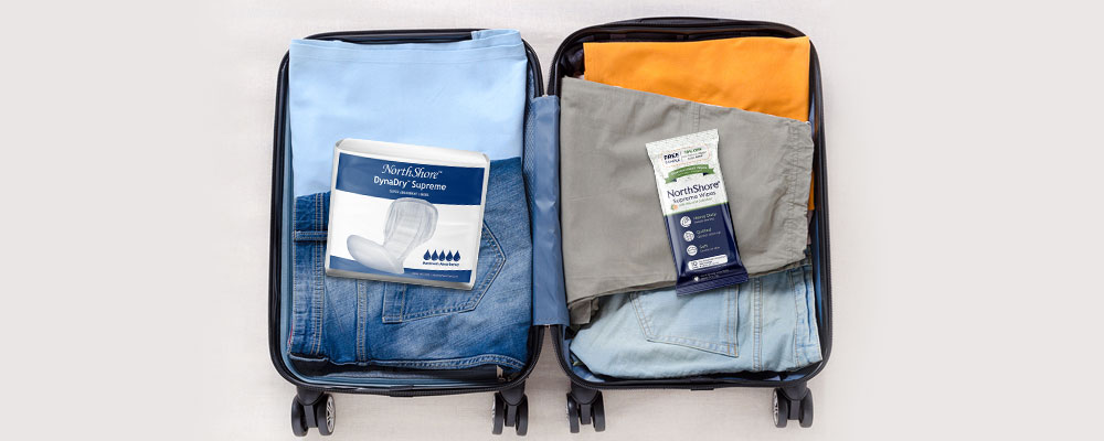Luggage with NorthShore DynaDry and Adult Wipes