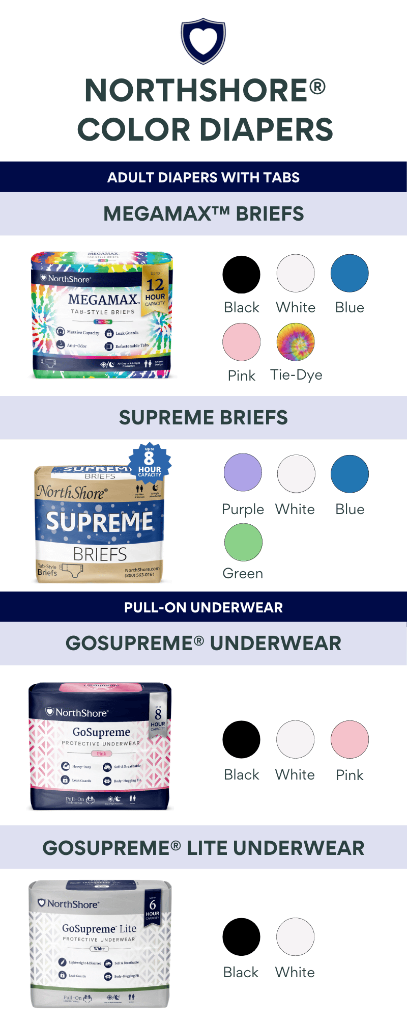 NorthShore Brand Adult Diaper Colors Infographic