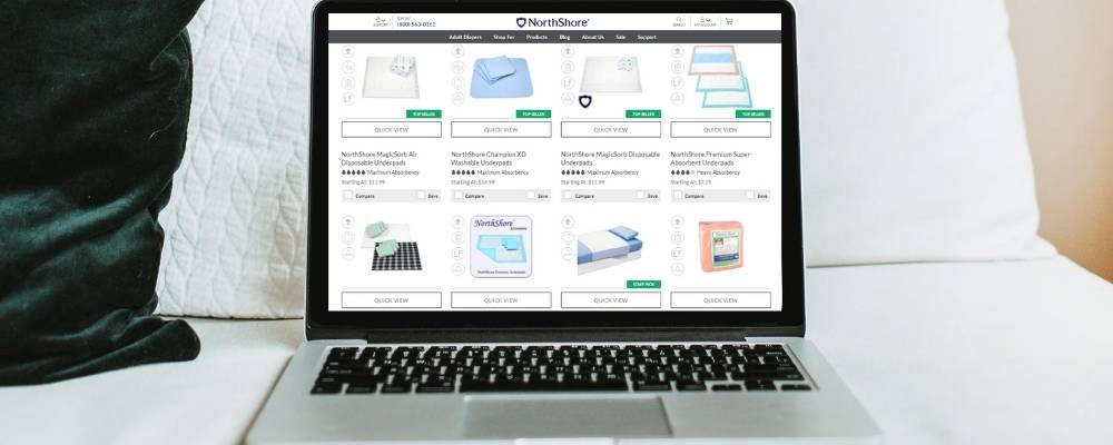 Chux underpads abd bed pads on laptop screen