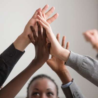 group high fiving