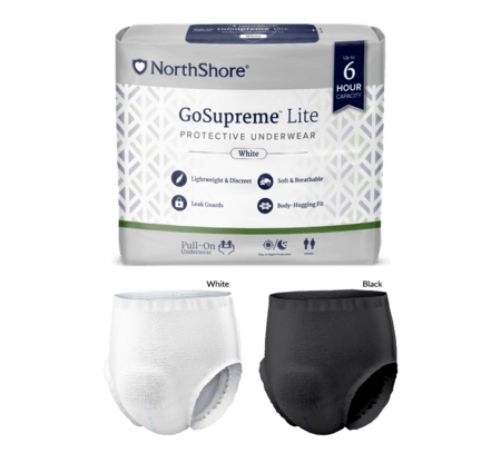 GoSupreme Lite Pull-On Underwear, available in black and white