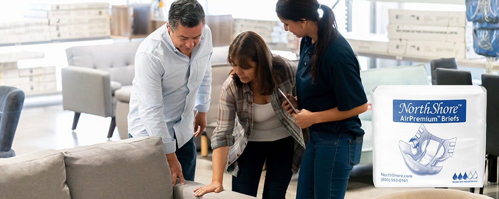 couple going furniture shopping while managing incontinence