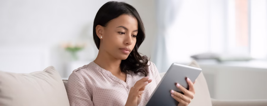 woman taking quiz on Ipad