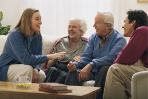 group of family member talking at home