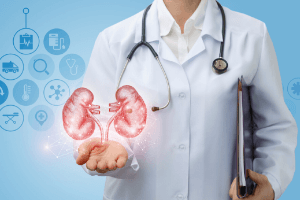 illustration with kidneys and doctor's hands