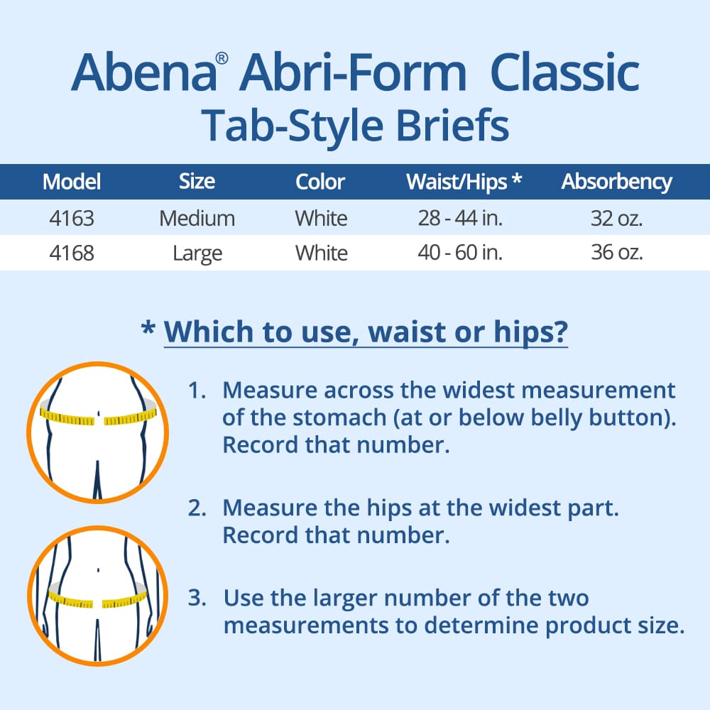 Abena Abri Form Briefs Size Chart