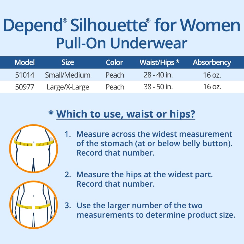 Depends For Women Size Chart