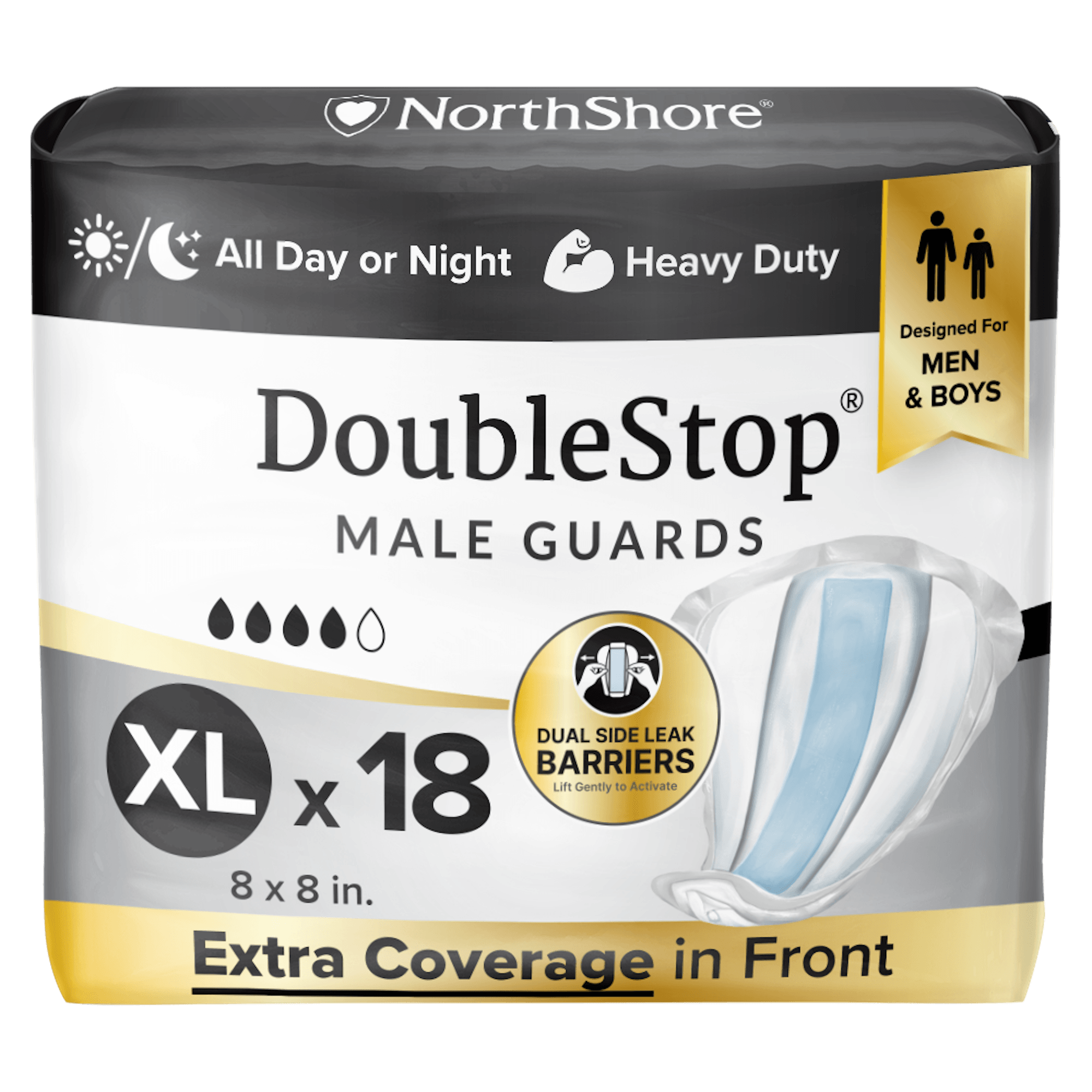 NorthShore DoubleStop XL Male Guards, Pack/18
