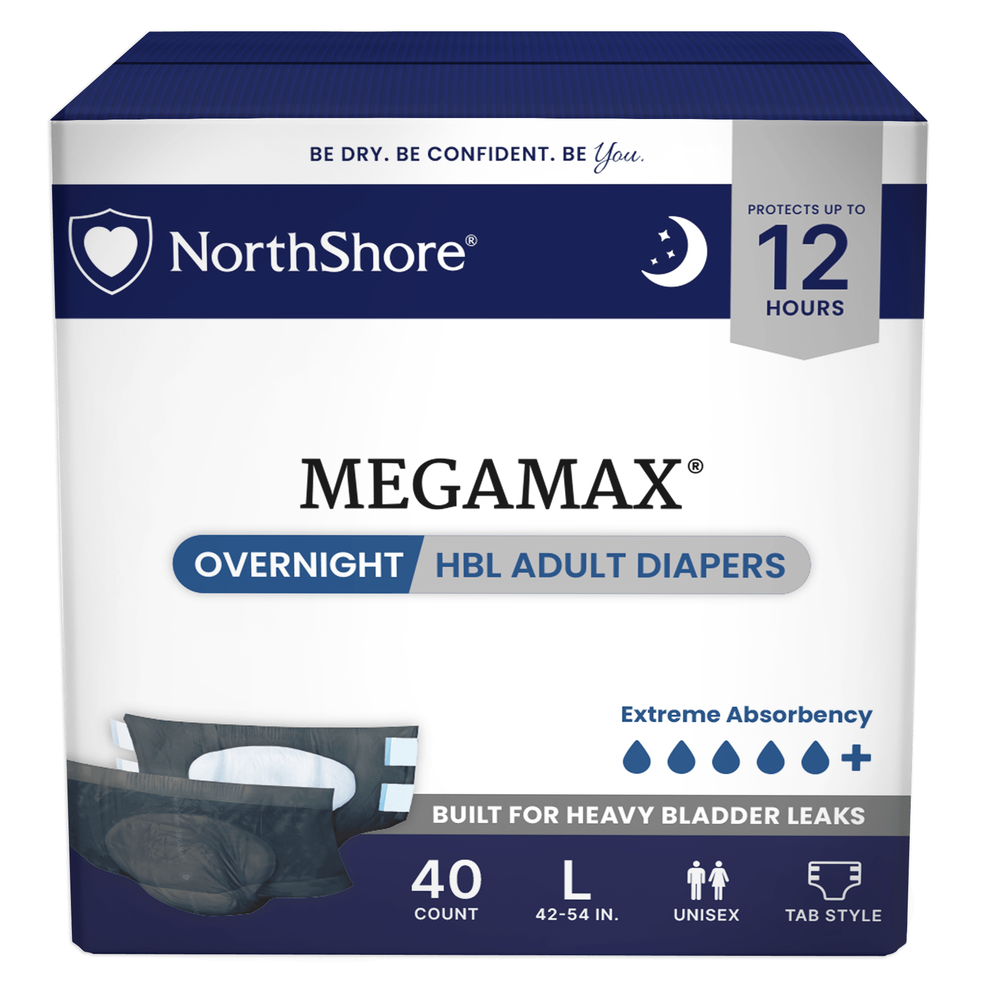 NorthShore MegaMax 12-Hour Overnight HBL Adult Diapers with Tabs