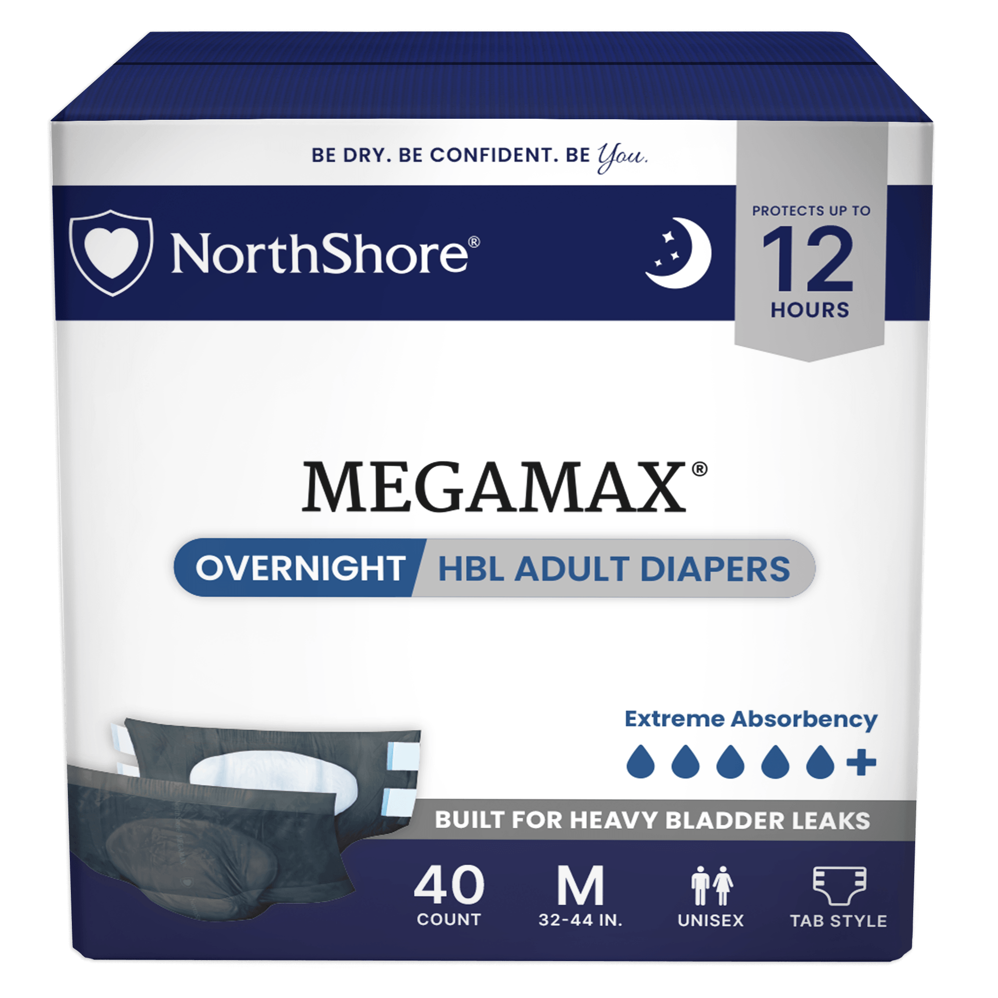 NorthShore MegaMax 12-Hour Overnight HBL Adult Diapers with Tabs