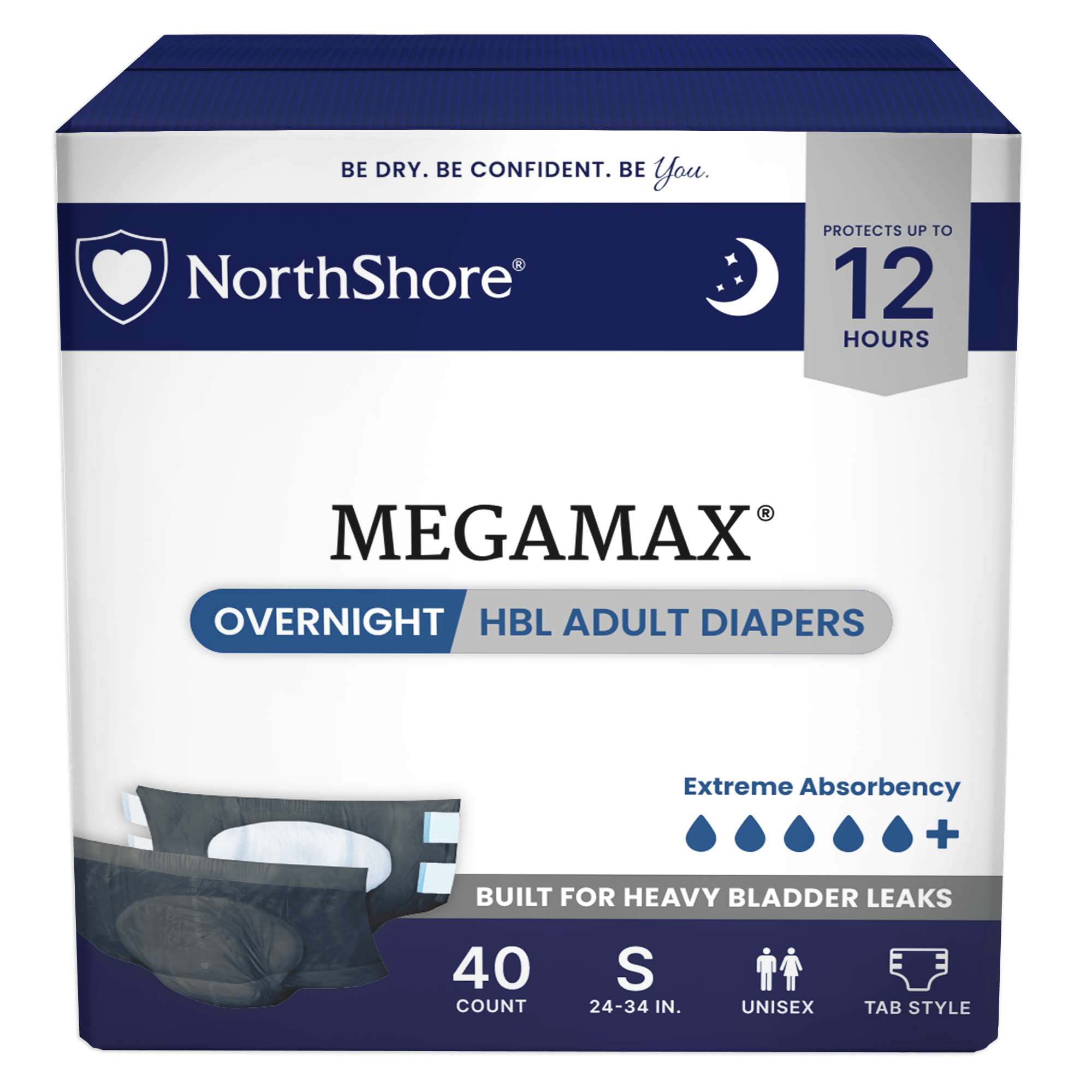 NorthShore MegaMax 12-Hour Overnight HBL Adult Diapers with Tabs