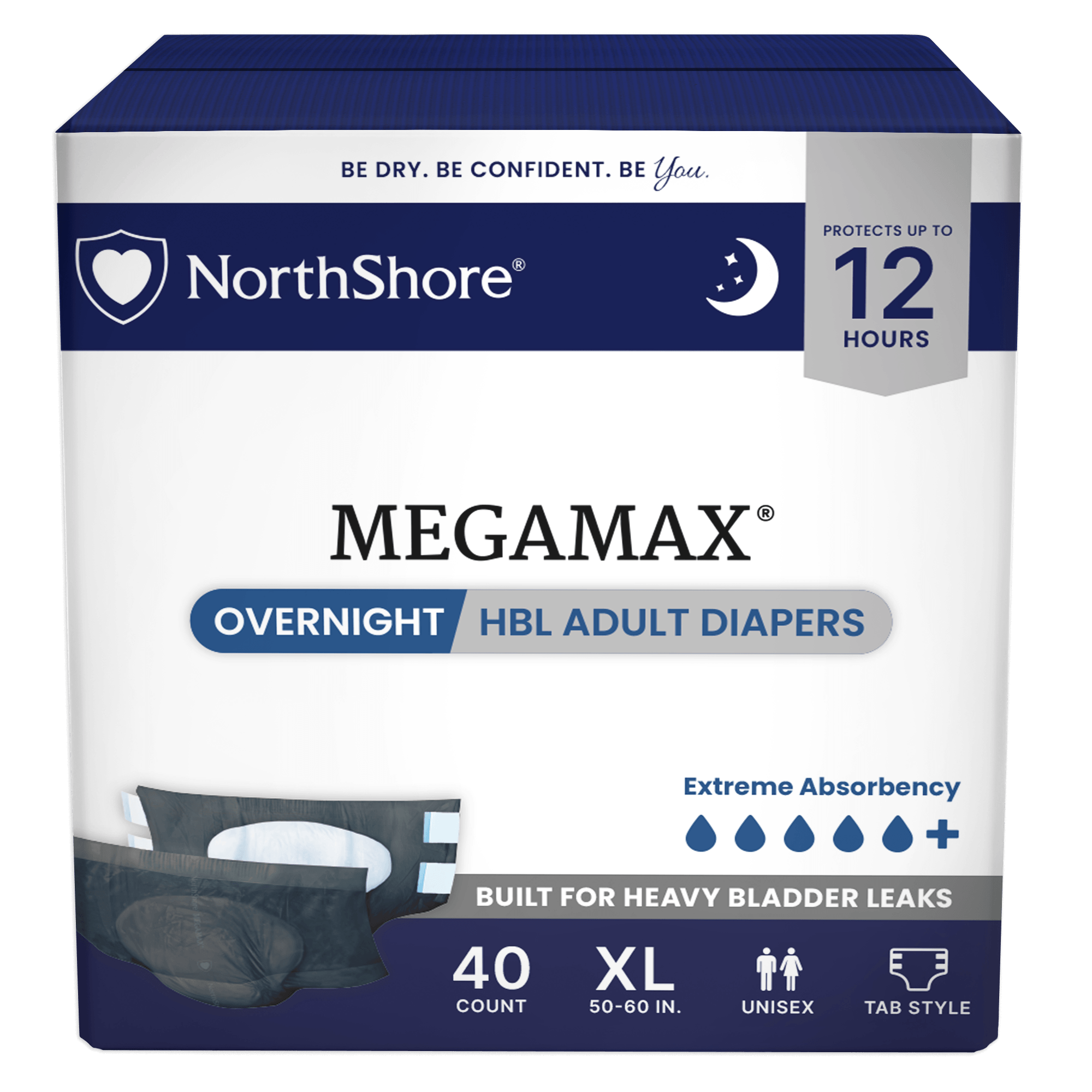NorthShore MegaMax 12-Hour Overnight HBL Adult Diapers with Tabs