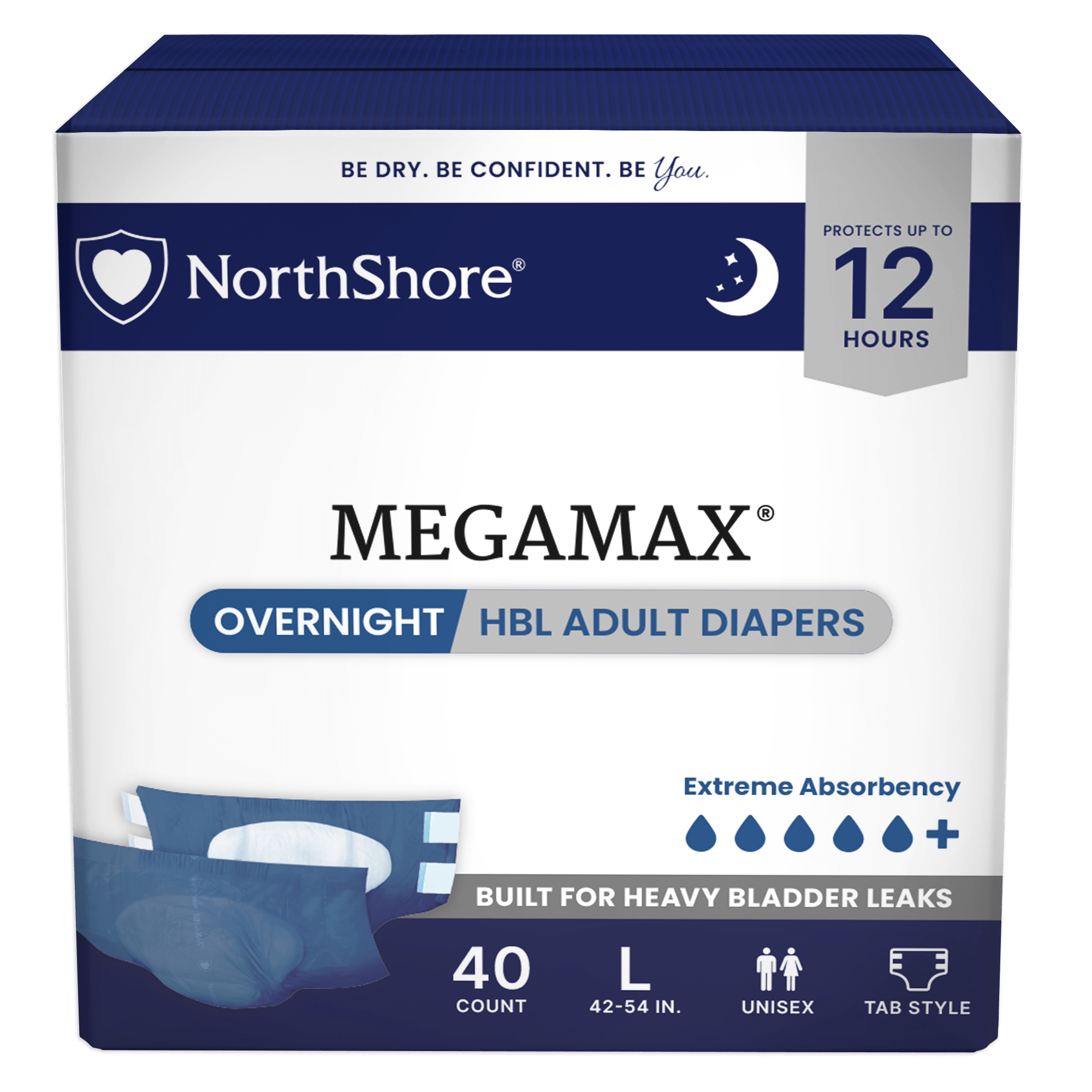 NorthShore MegaMax 12-Hour Overnight HBL Adult Diapers with Tabs