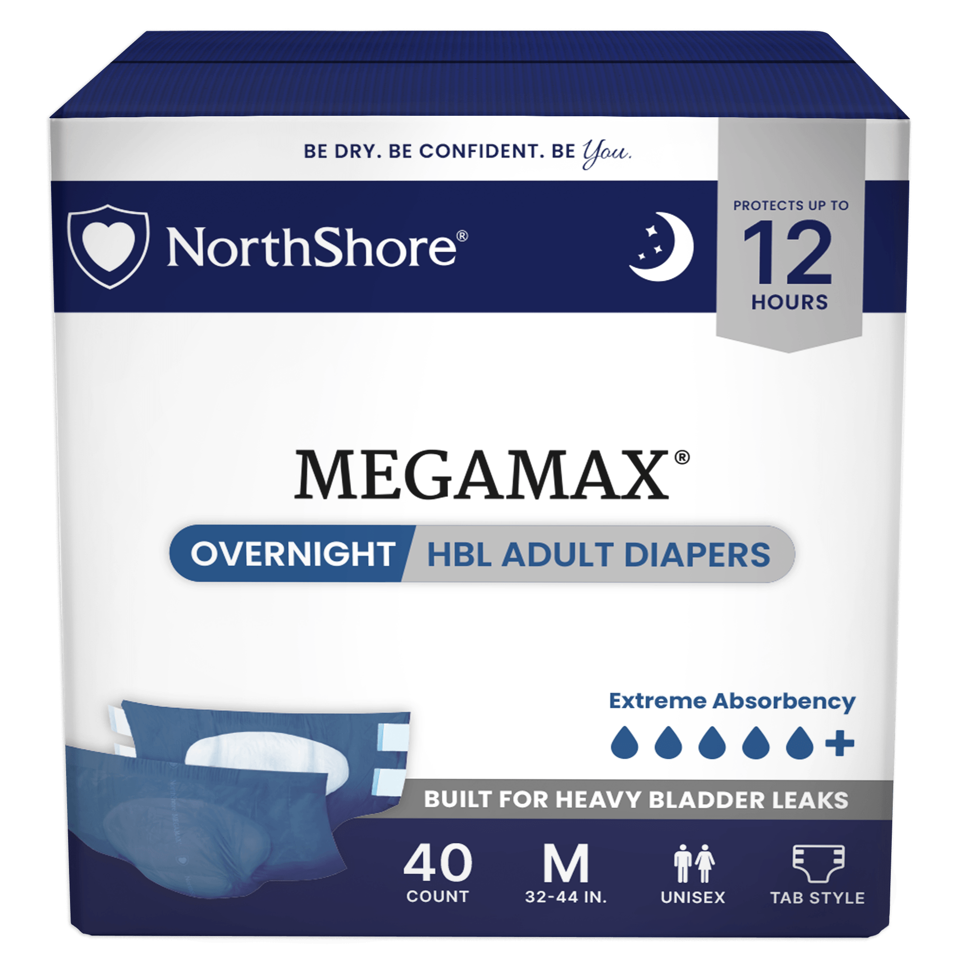 NorthShore MegaMax 12-Hour Overnight HBL Adult Diapers with Tabs
