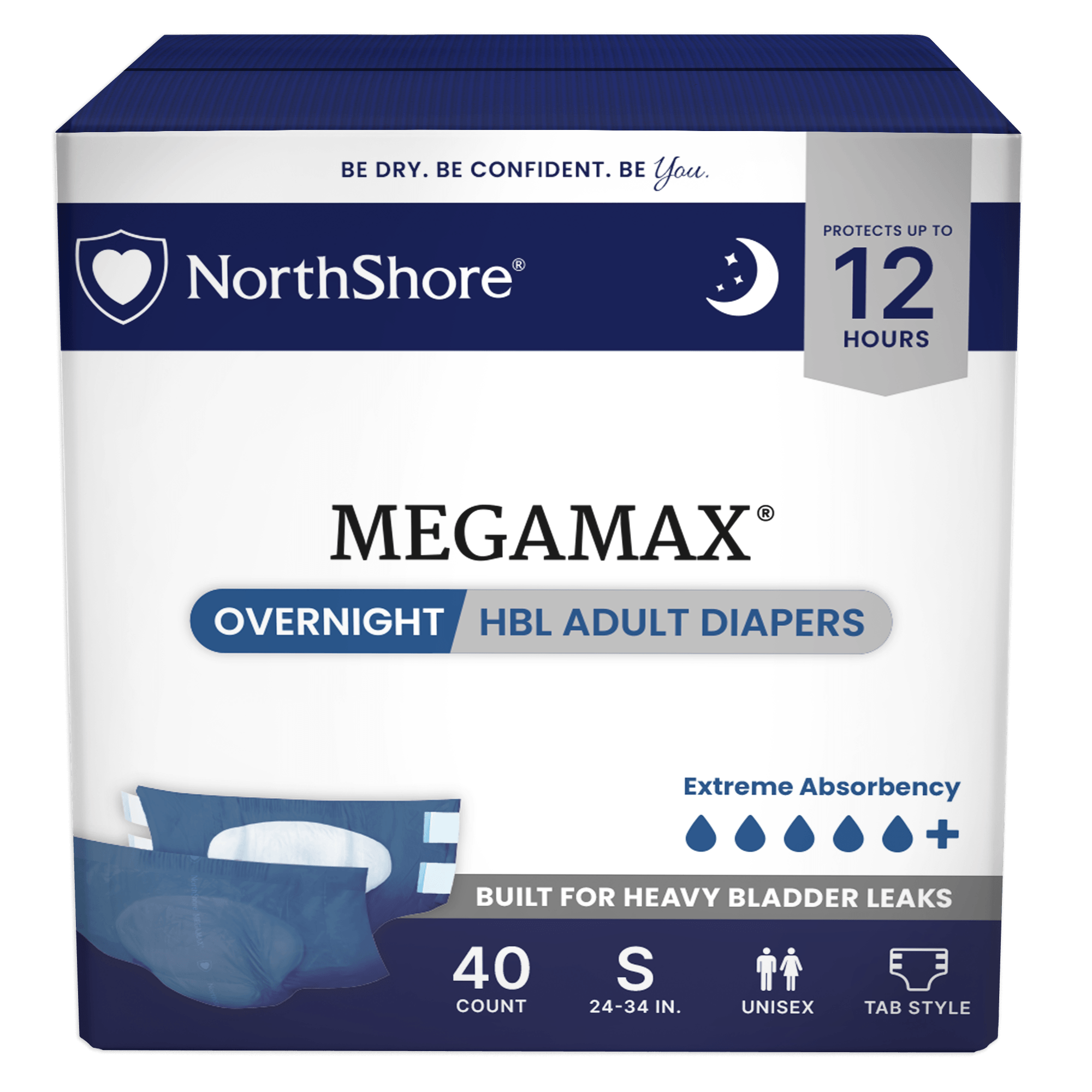 NorthShore MegaMax 12-Hour Overnight HBL Adult Diapers with Tabs