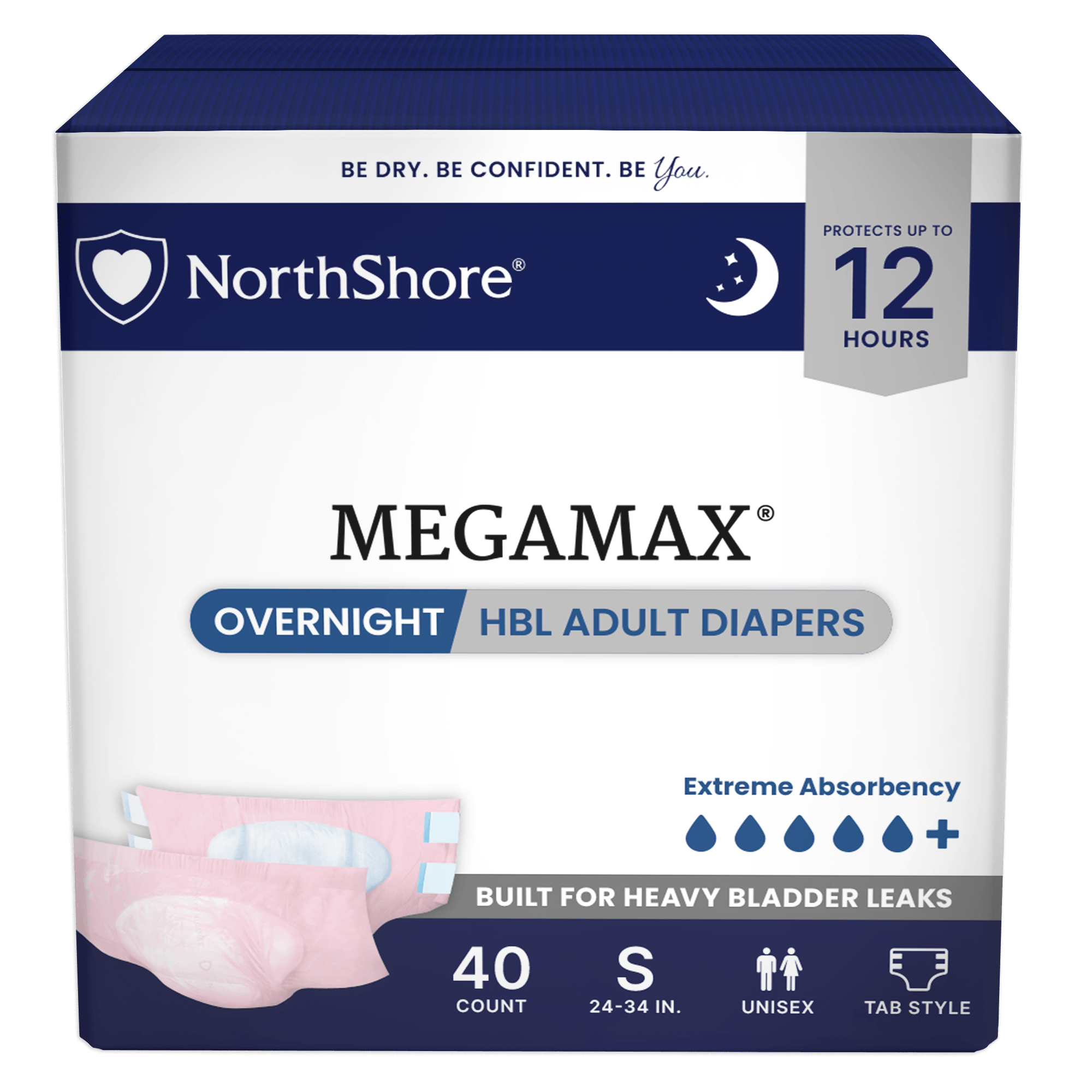 NorthShore MegaMax 12-Hour Overnight HBL Adult Diapers with Tabs