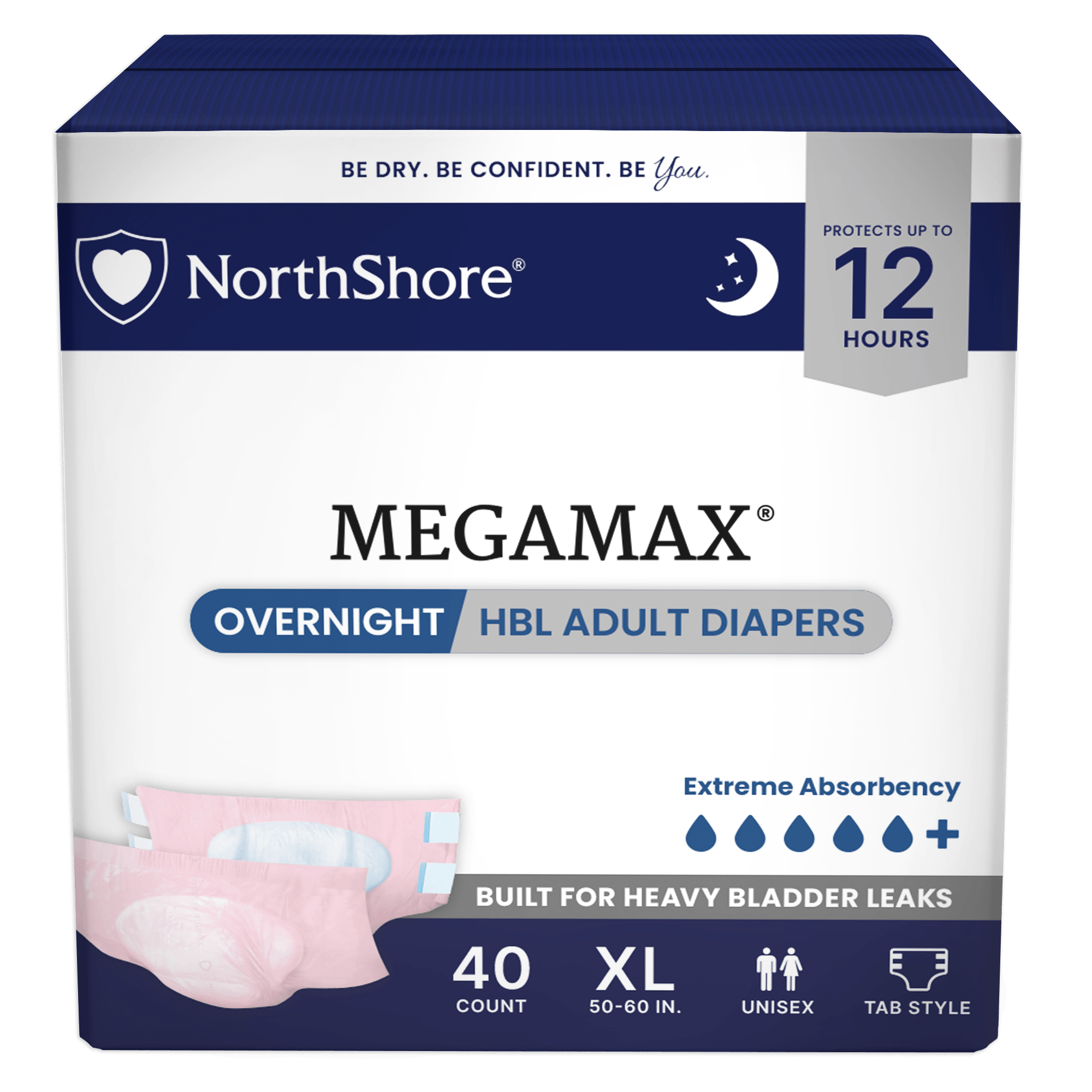 NorthShore MegaMax 12-Hour Overnight HBL Adult Diapers with Tabs