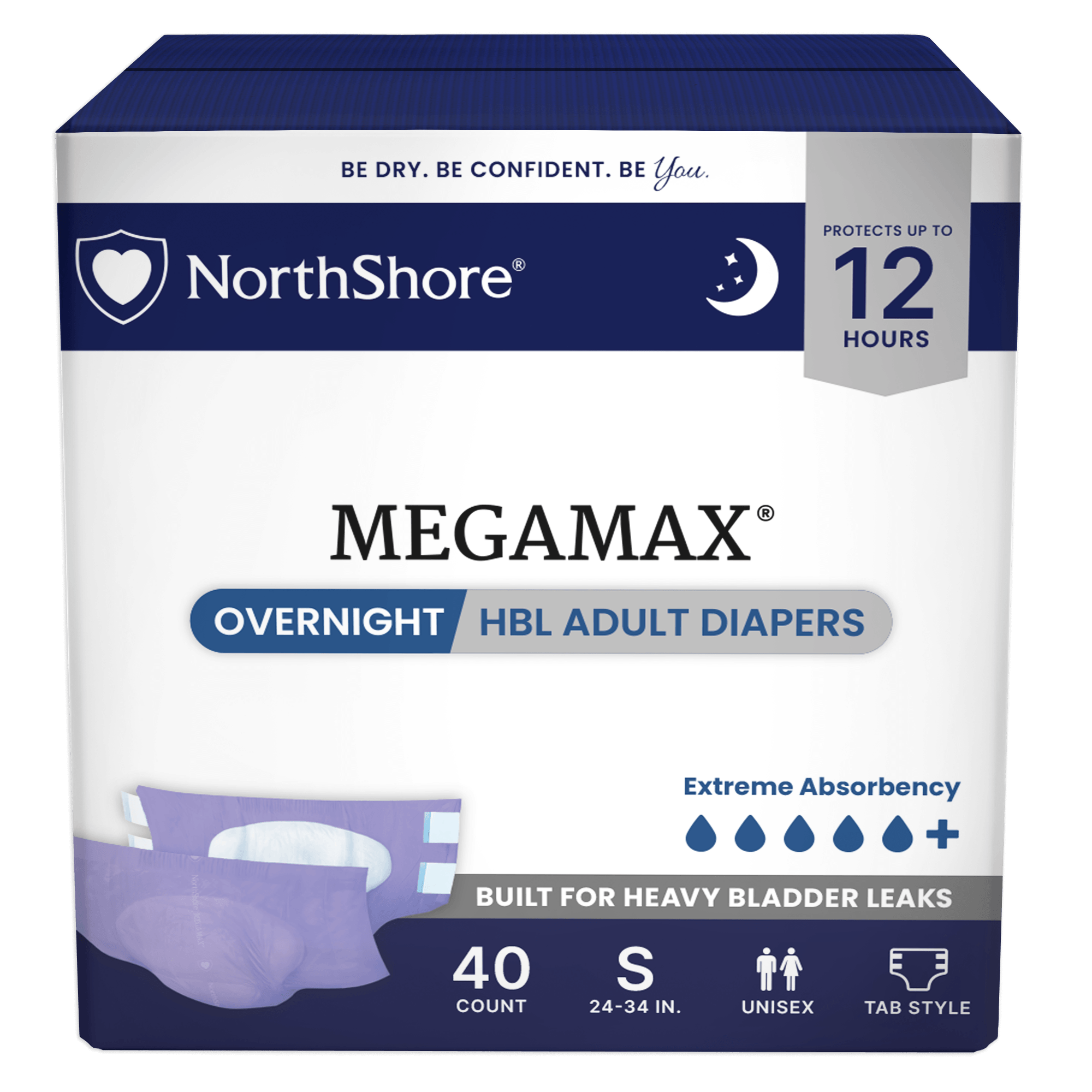 NorthShore MegaMax 12-Hour Overnight HBL Adult Diapers with Tabs