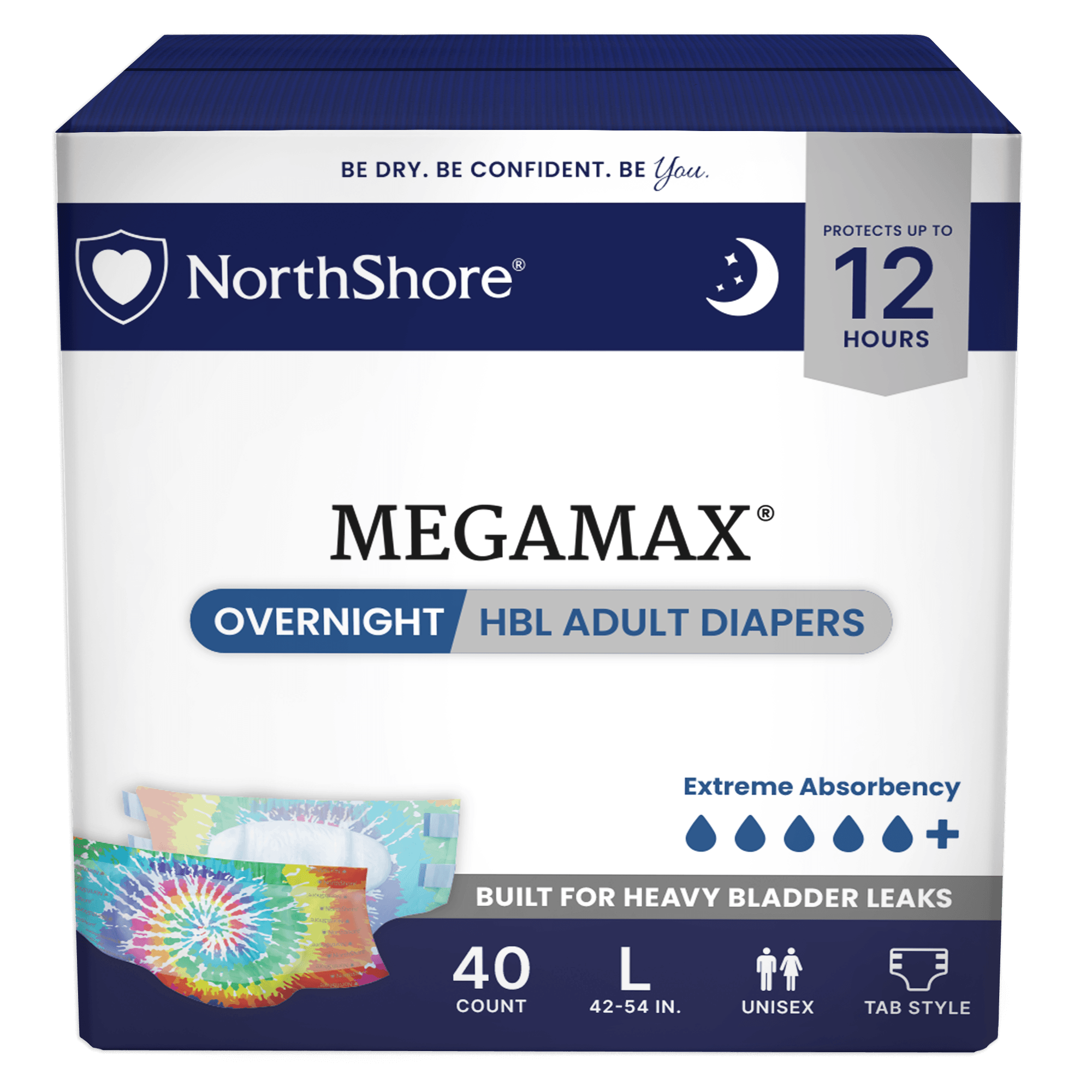 NorthShore MegaMax 12-Hour Overnight HBL Adult Diapers with Tabs