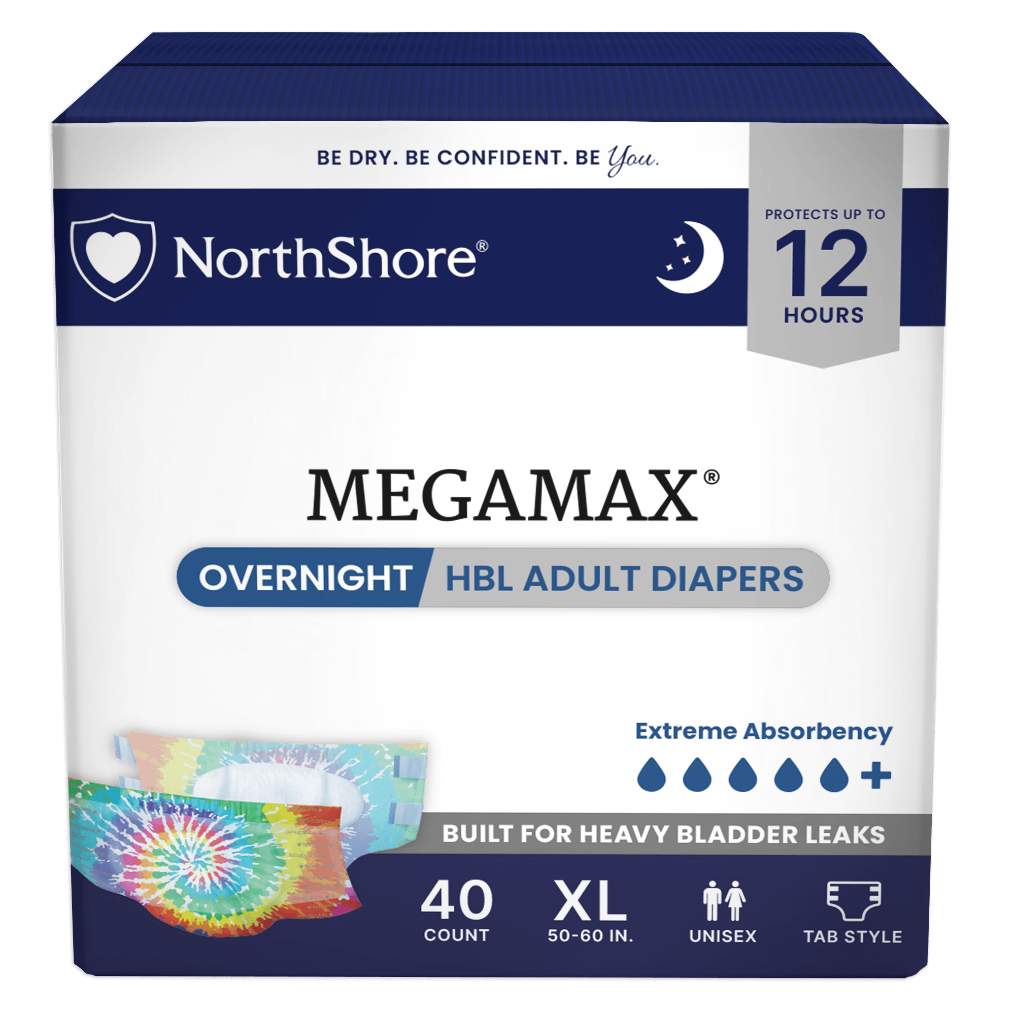 NorthShore MegaMax 12-Hour Overnight HBL Adult Diapers with Tabs
