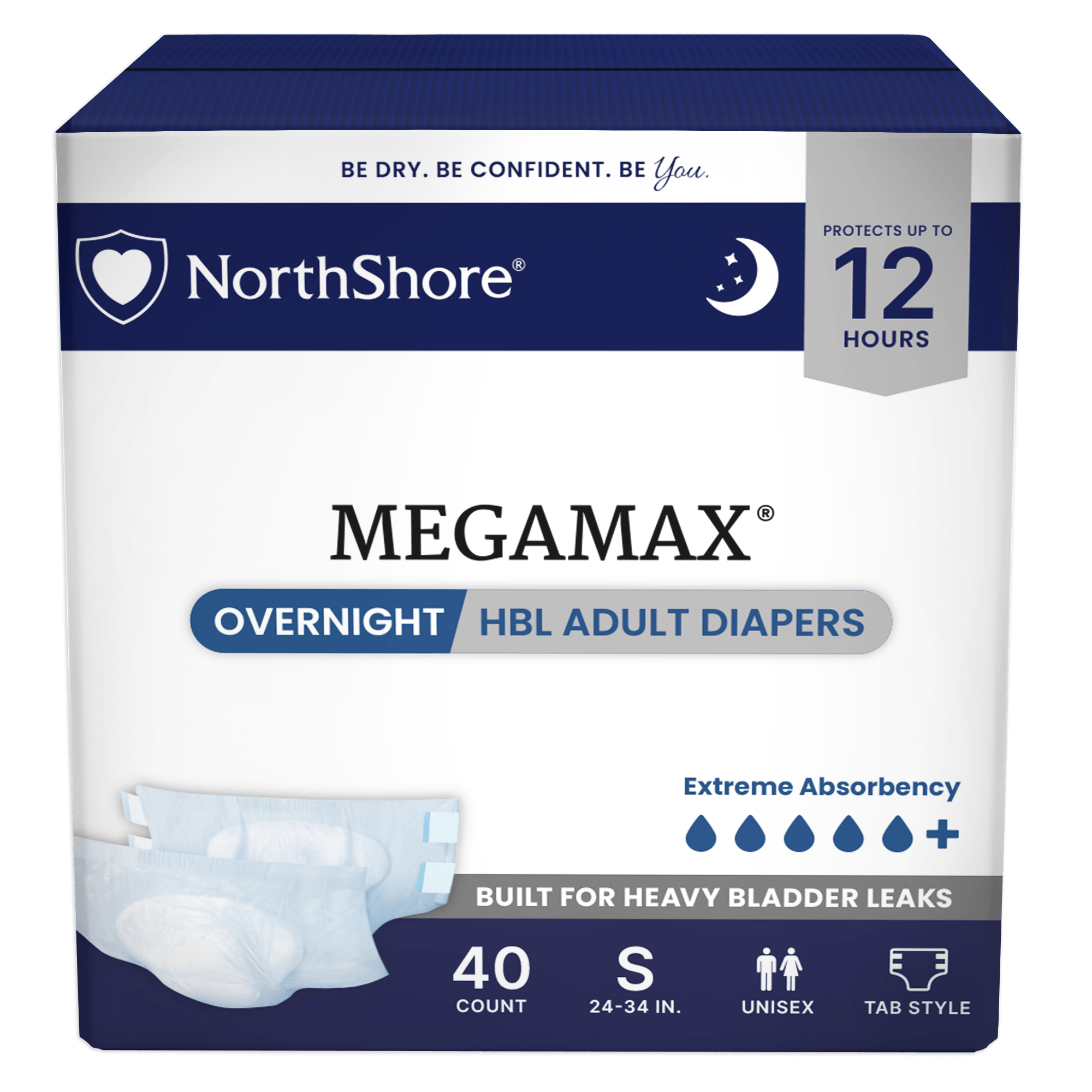 NorthShore MegaMax 12-Hour Overnight HBL Adult Diapers with Tabs