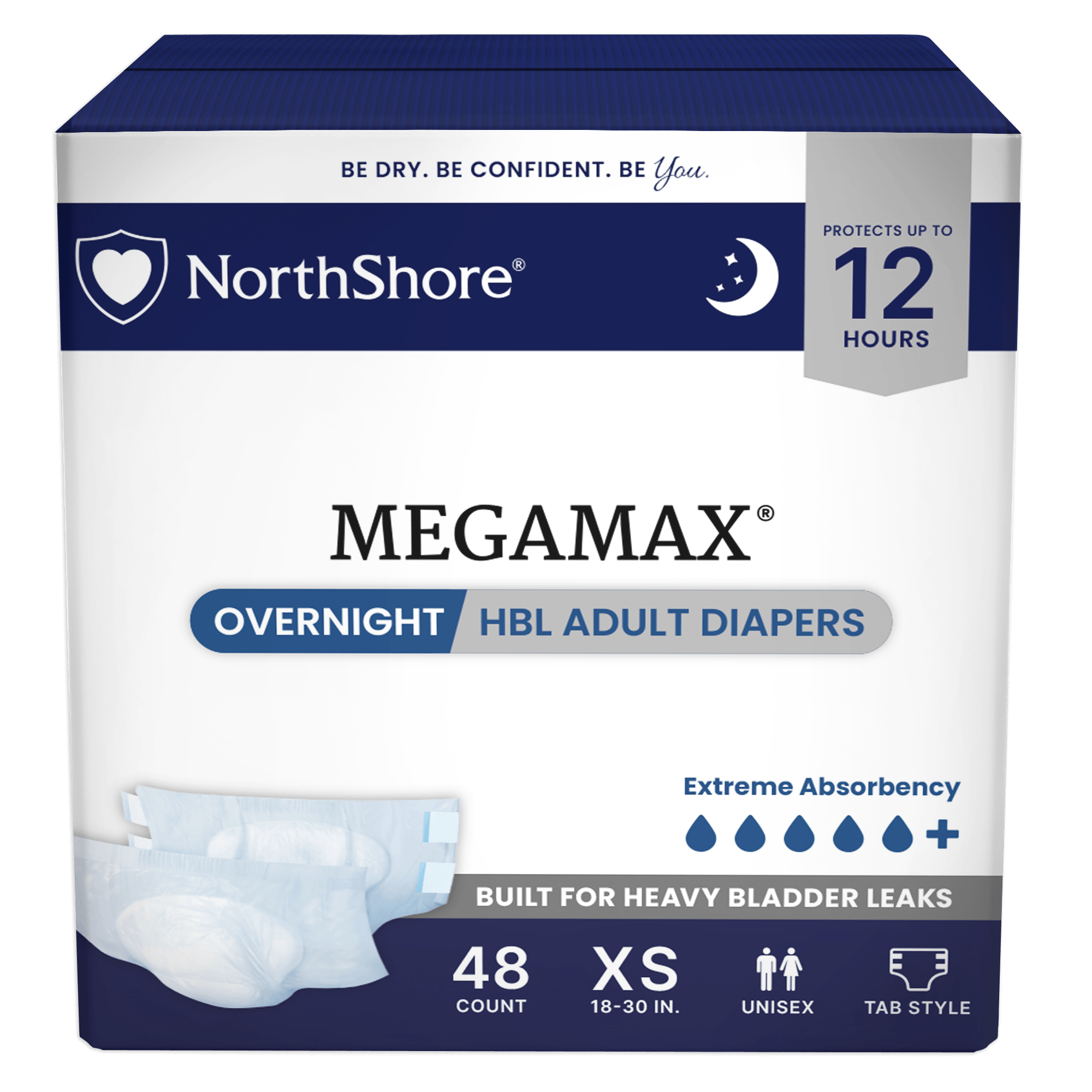 NorthShore MegaMax 12-Hour Overnight HBL Adult Diapers with Tabs