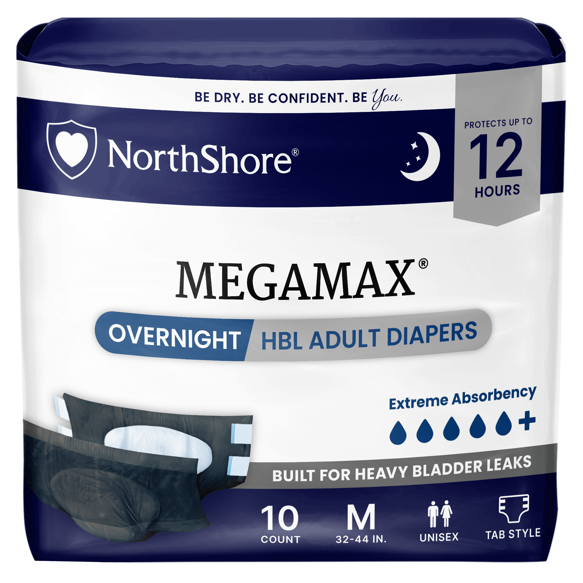 NorthShore MegaMax 12-Hour Overnight HBL Adult Diapers with Tabs