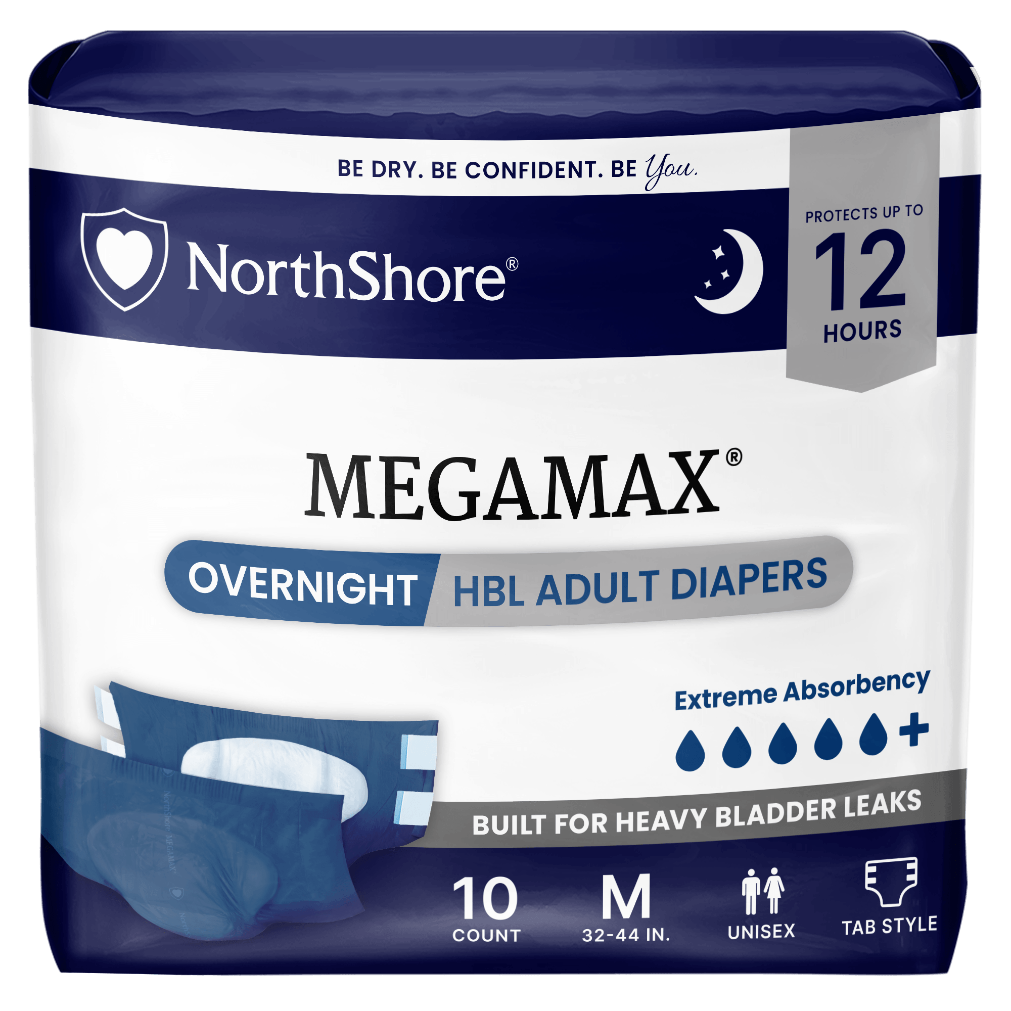 NorthShore MegaMax 12-Hour Overnight HBL Adult Diapers with Tabs