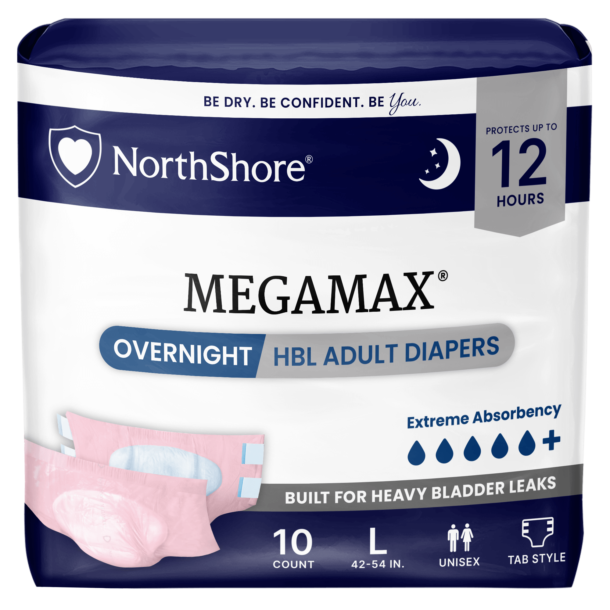 NorthShore MegaMax 12-Hour Overnight HBL Adult Diapers with Tabs
