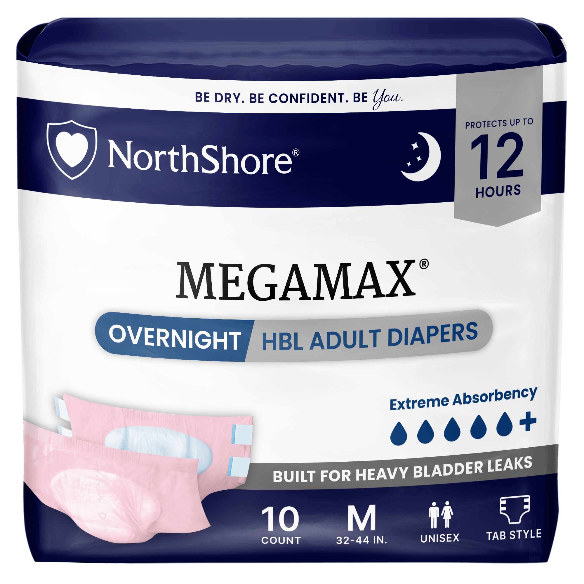 NorthShore MegaMax 12-Hour Overnight HBL Adult Diapers with Tabs