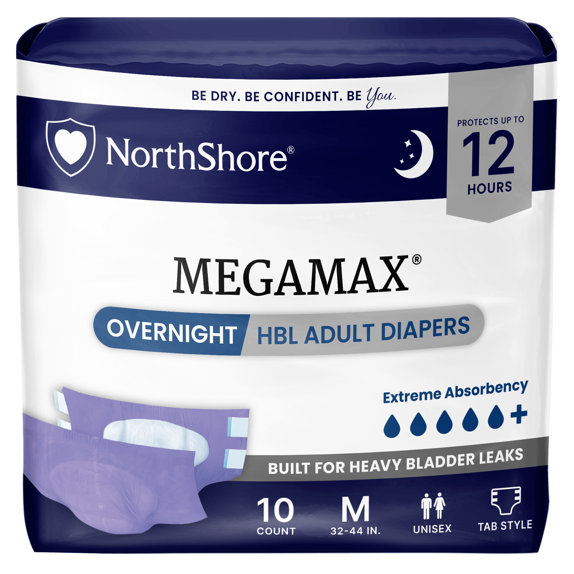 NorthShore MegaMax 12-Hour Overnight HBL Adult Diapers with Tabs
