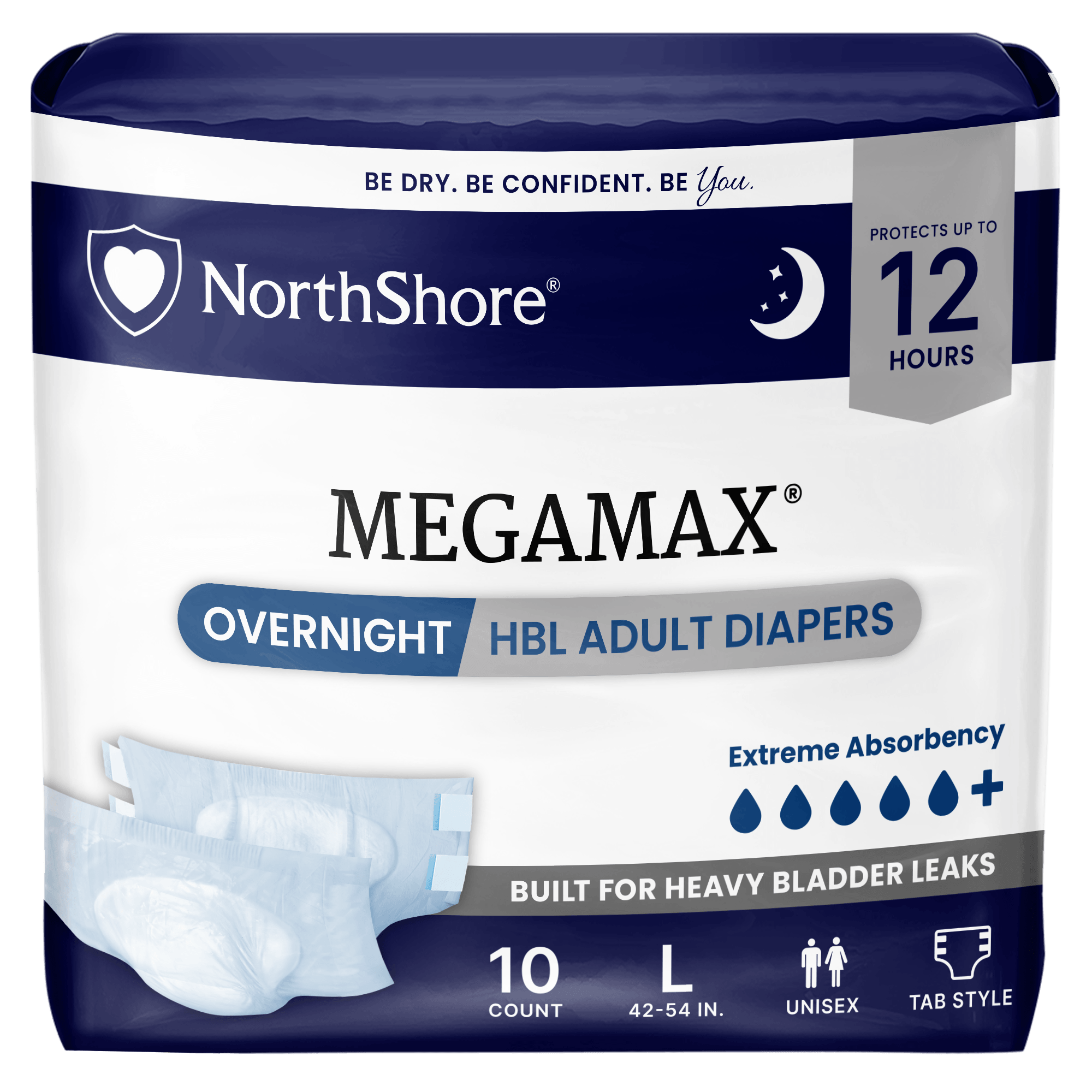 NorthShore MegaMax 12-Hour Overnight HBL Adult Diapers with Tabs