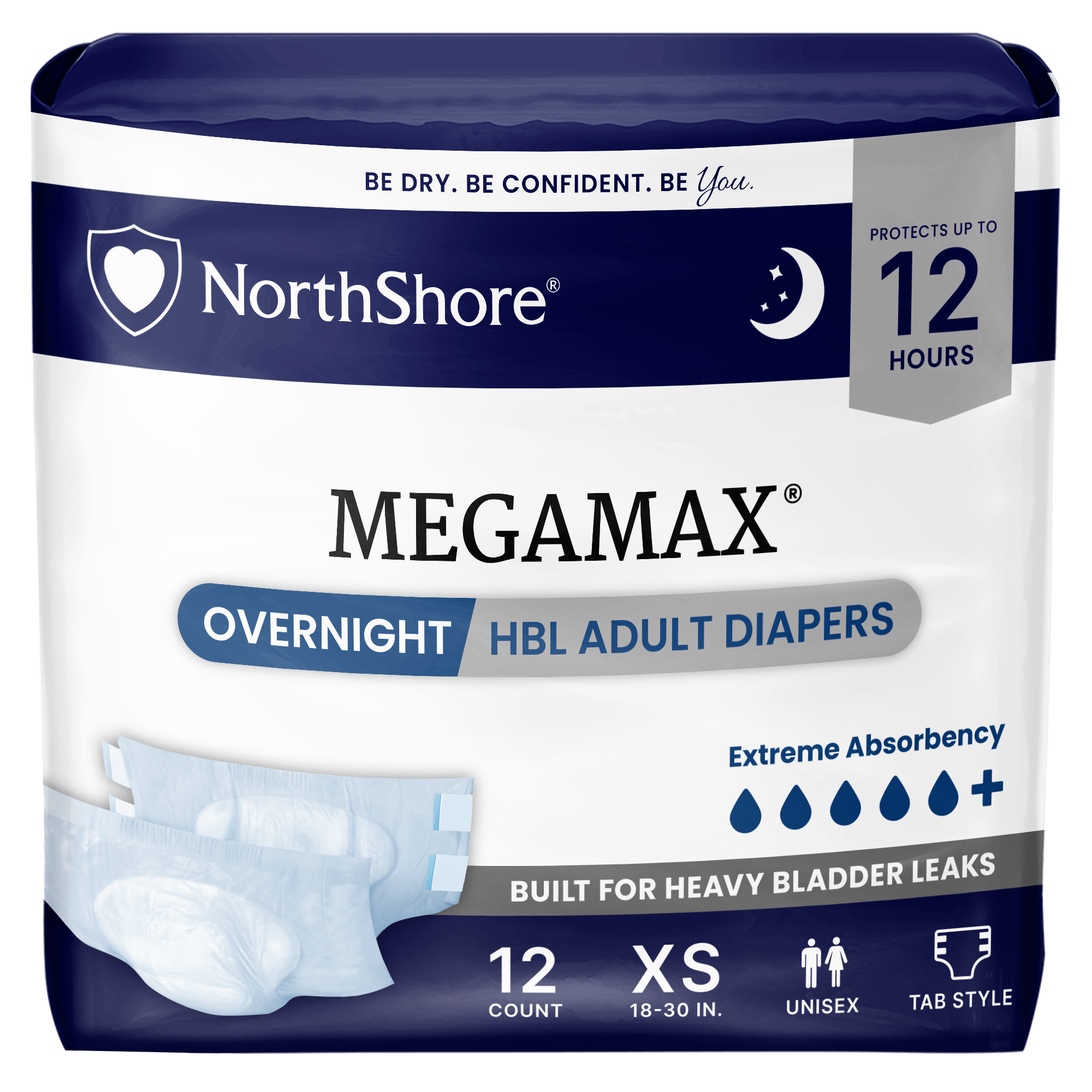 NorthShore MegaMax 12-Hour Overnight HBL Adult Diapers with Tabs