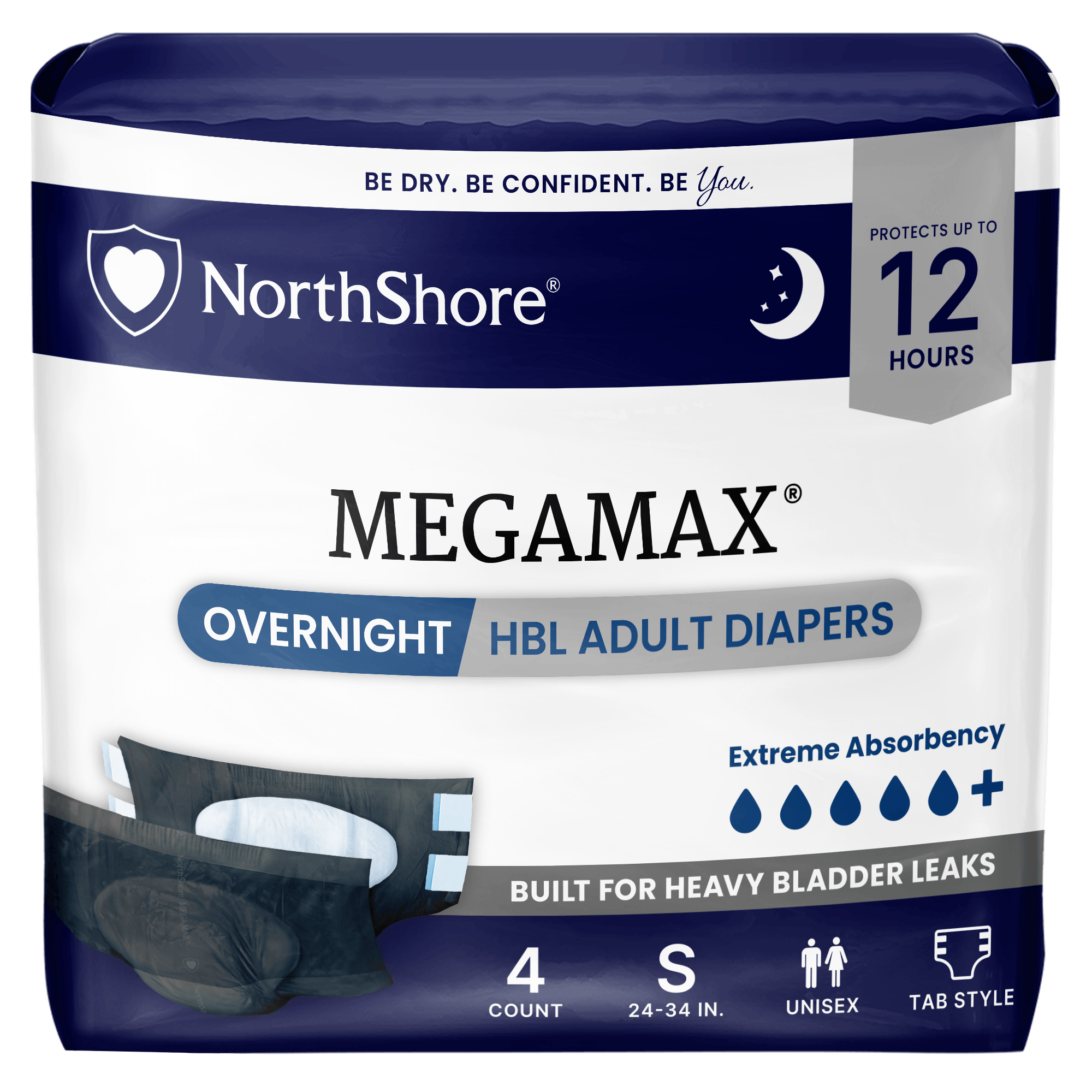 NorthShore MegaMax 12-Hour Overnight HBL Adult Diapers with Tabs