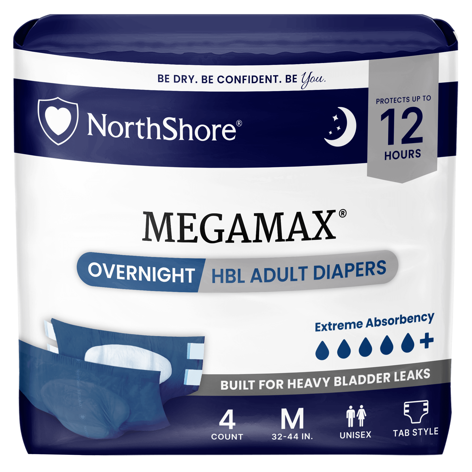 NorthShore MegaMax 12-Hour Overnight HBL Adult Diapers with Tabs