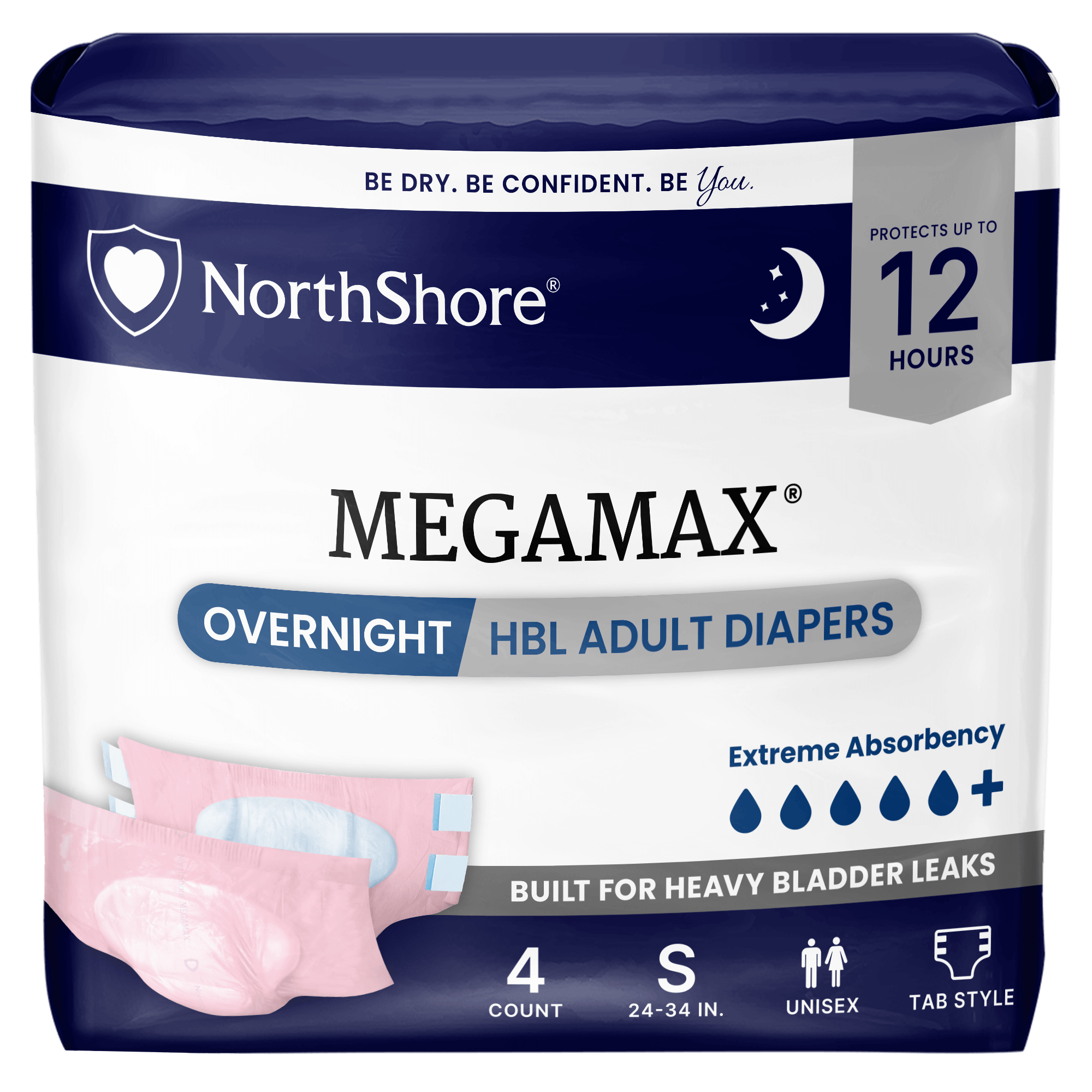 NorthShore MegaMax 12-Hour Overnight HBL Adult Diapers with Tabs