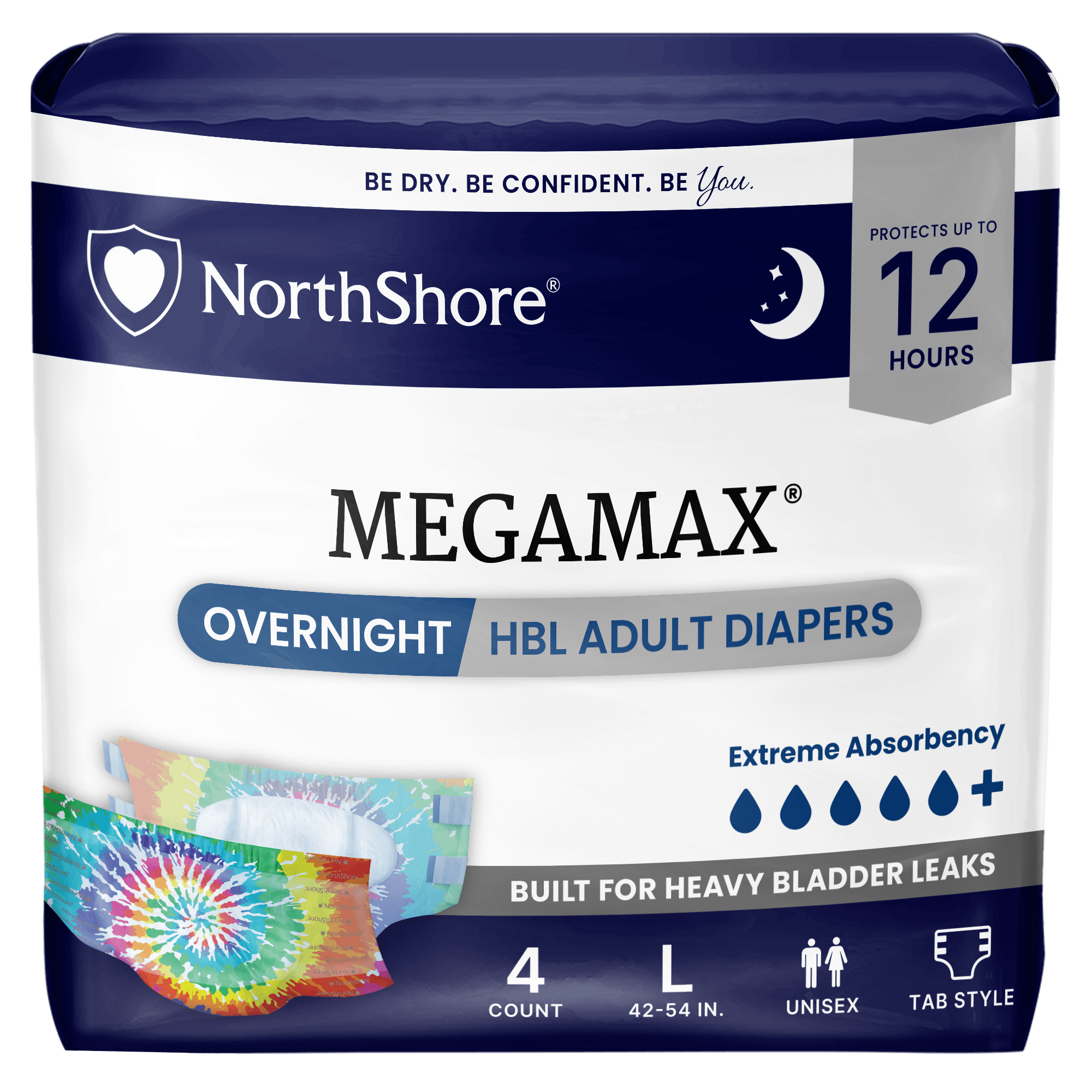 NorthShore MegaMax 12-Hour Overnight HBL Adult Diapers with Tabs