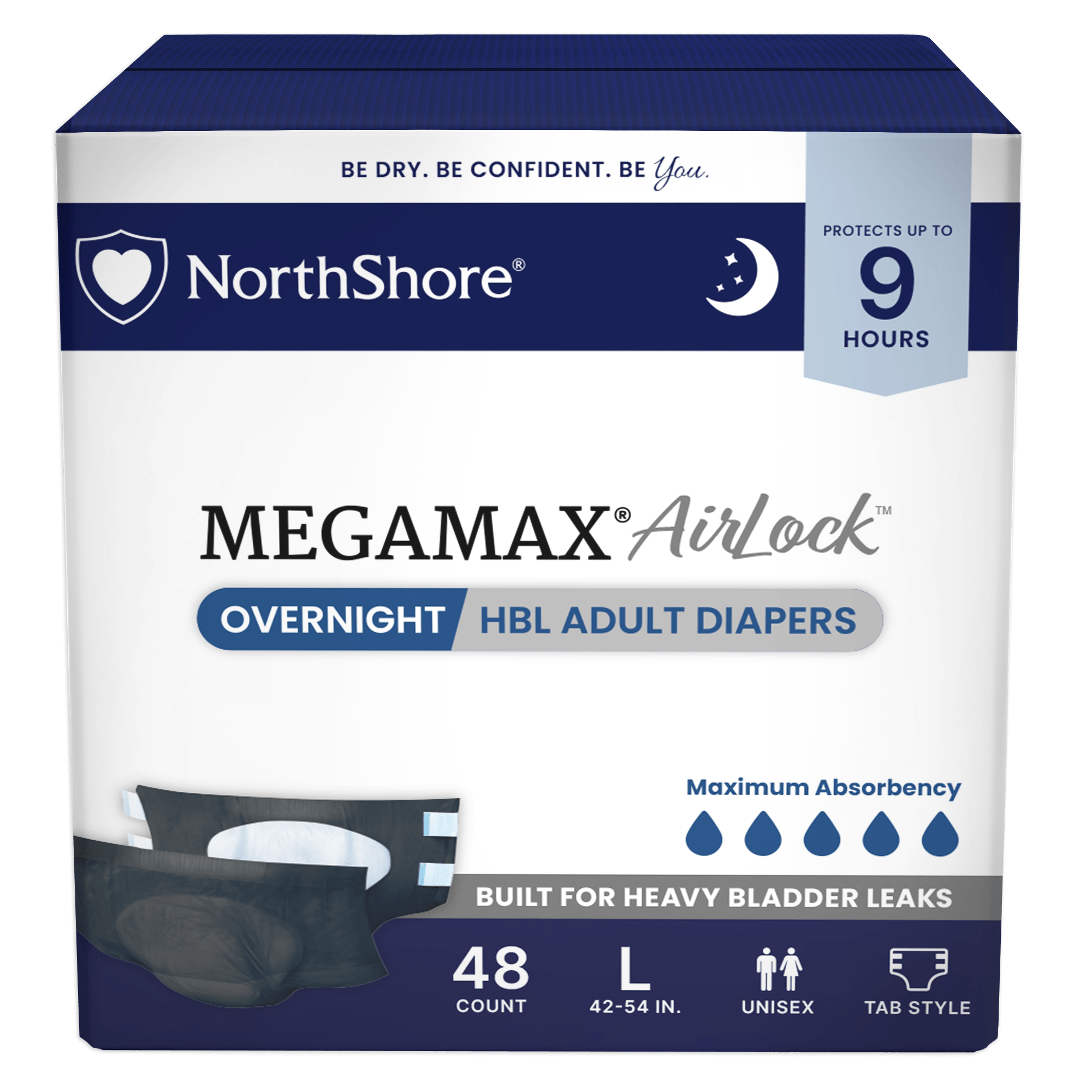 NorthShore MegaMax AirLock 9-Hour Breathable HBL Adult Diapers with Tabs