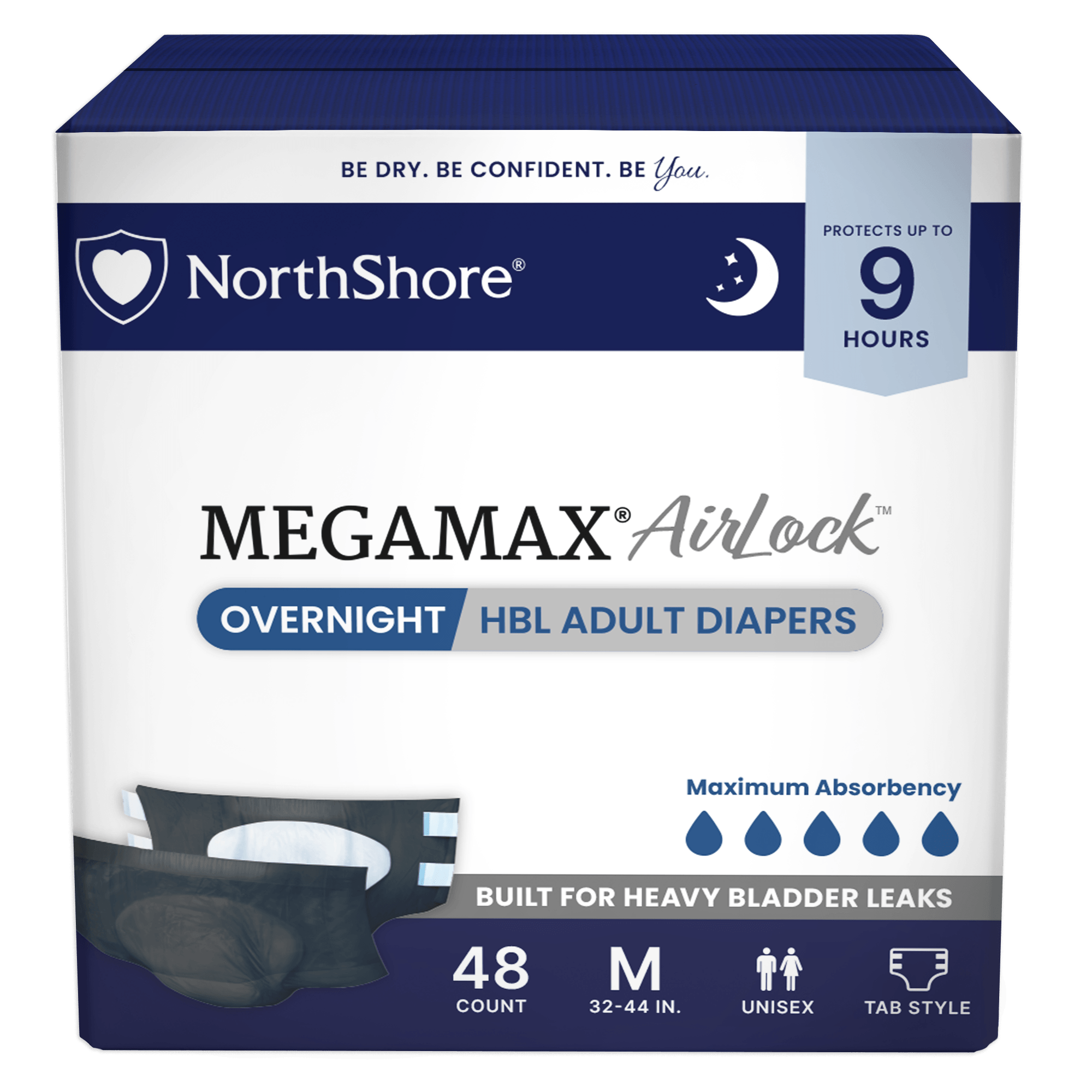 NorthShore MegaMax AirLock 9-Hour Breathable HBL Adult Diapers with Tabs
