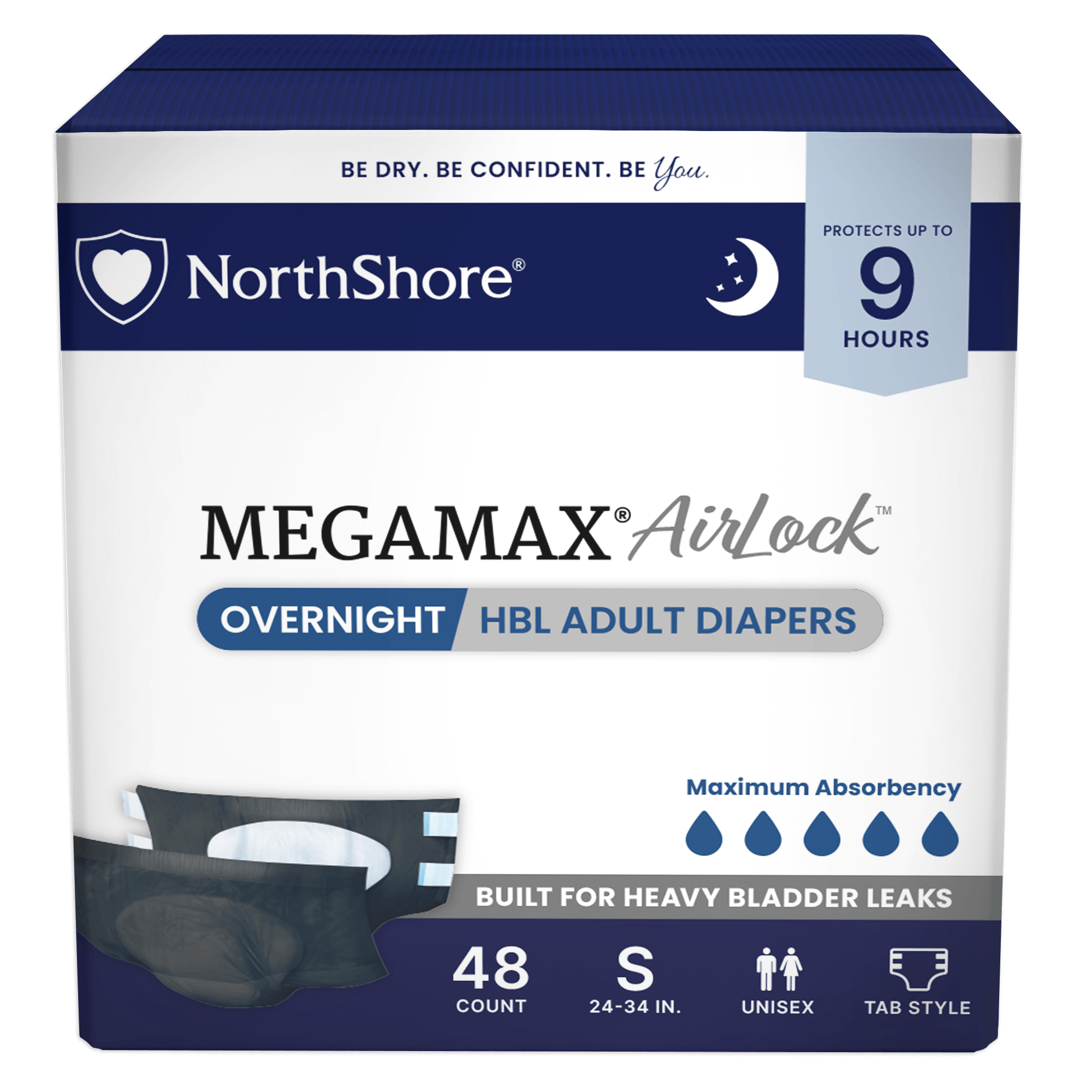 NorthShore MegaMax AirLock 9-Hour Breathable HBL Adult Diapers with Tabs