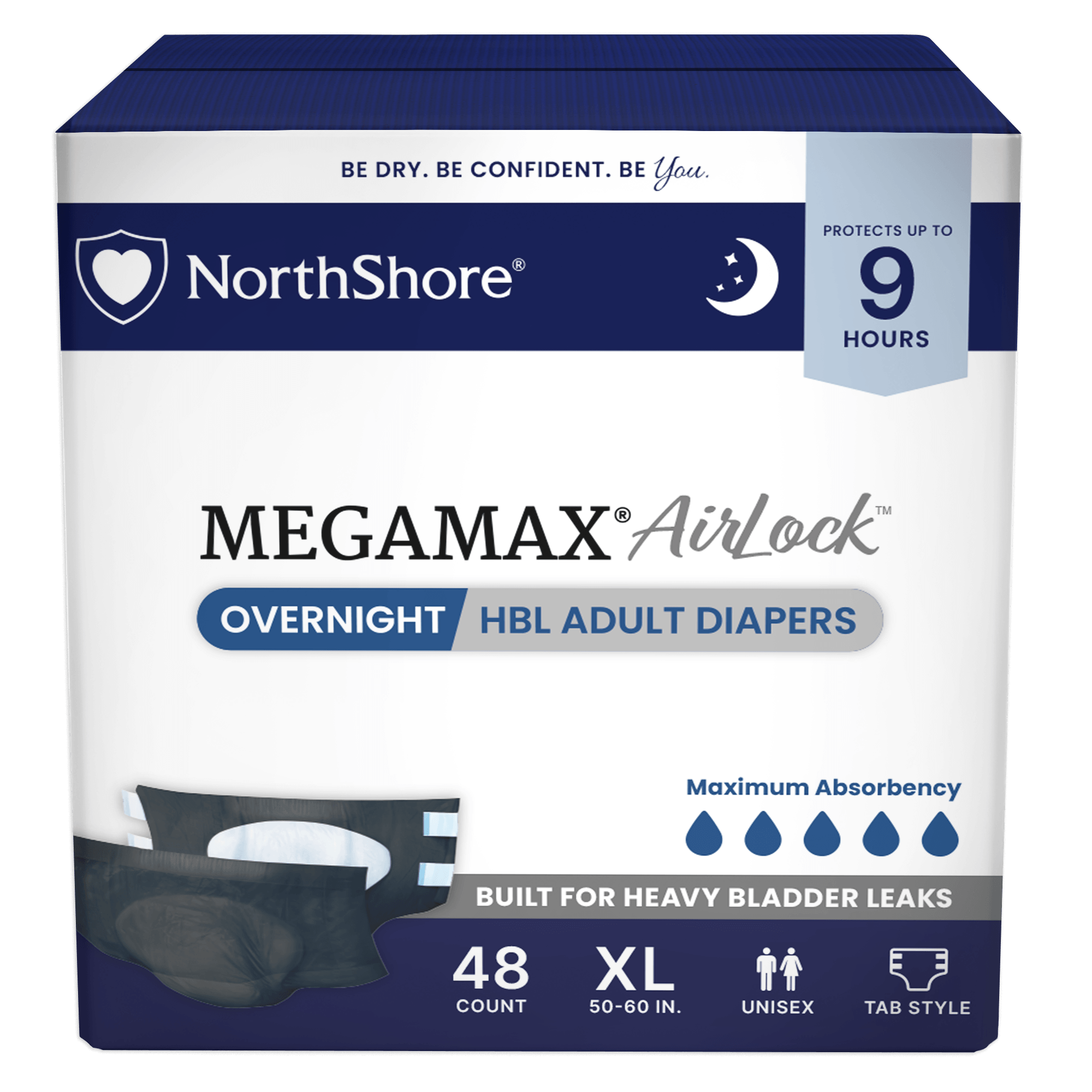 NorthShore MegaMax AirLock 9-Hour Breathable HBL Adult Diapers with Tabs