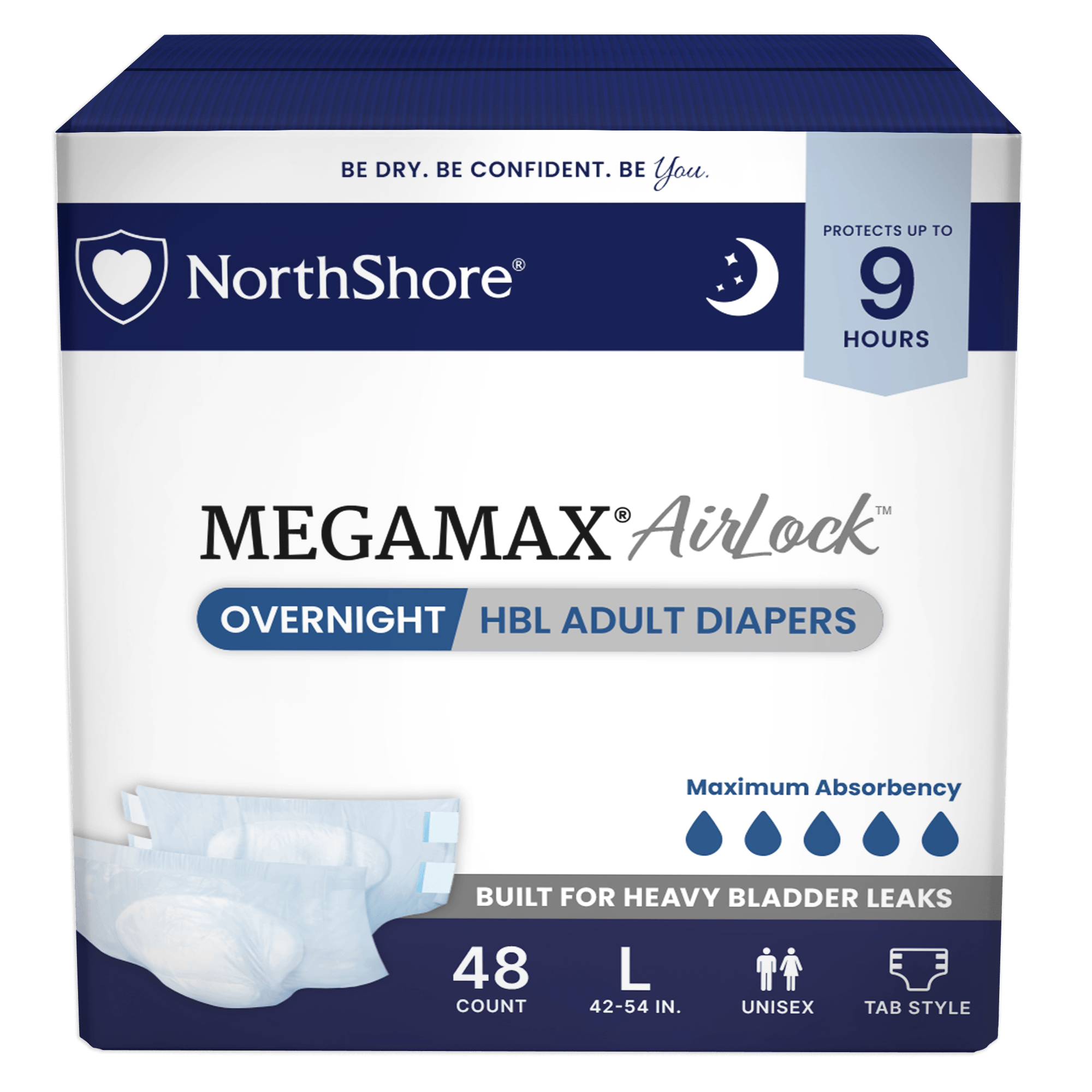 NorthShore MegaMax AirLock 9-Hour Breathable HBL Adult Diapers with Tabs