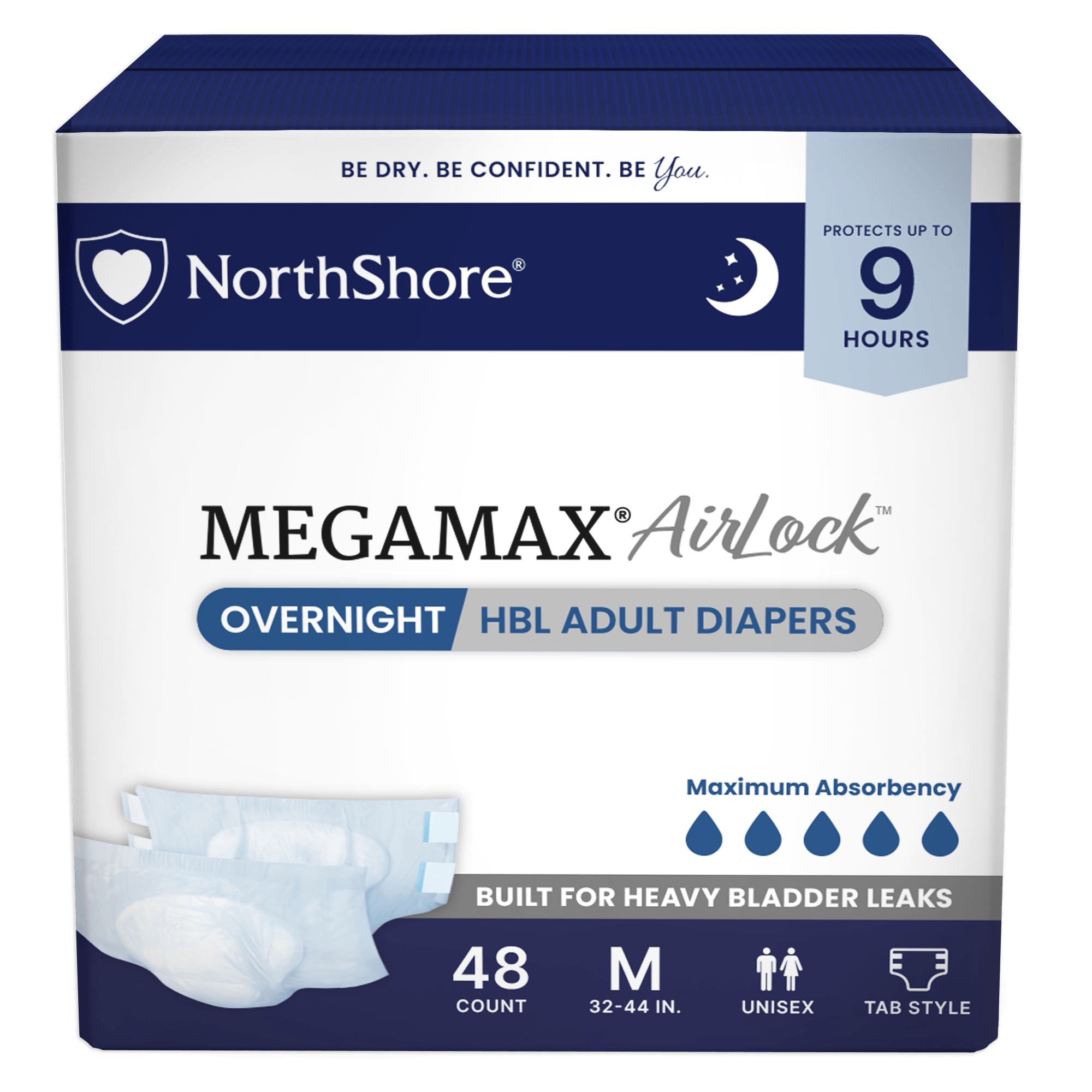 NorthShore MegaMax AirLock 9-Hour Breathable HBL Adult Diapers with Tabs